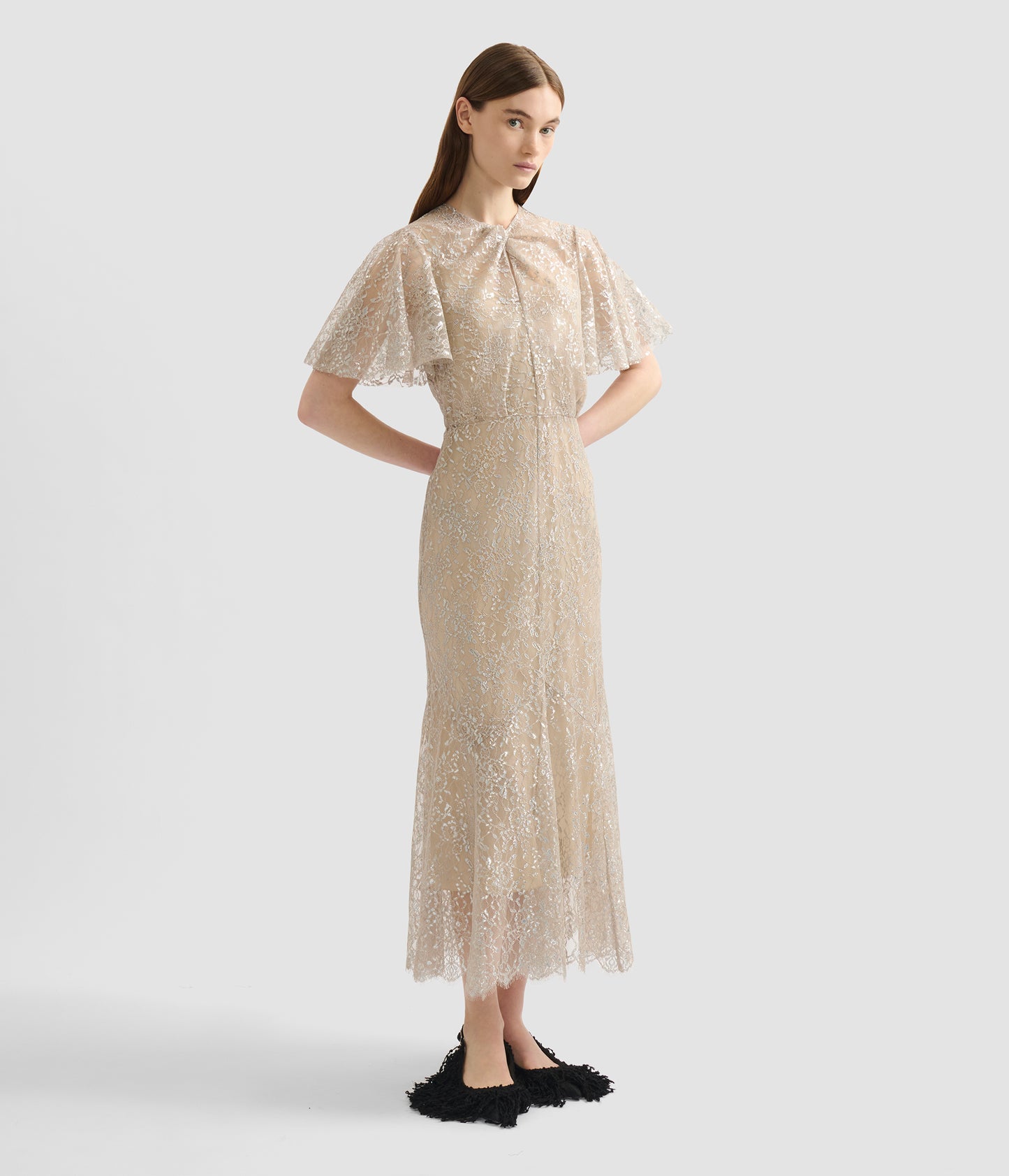Metallic Lace Midi Dress