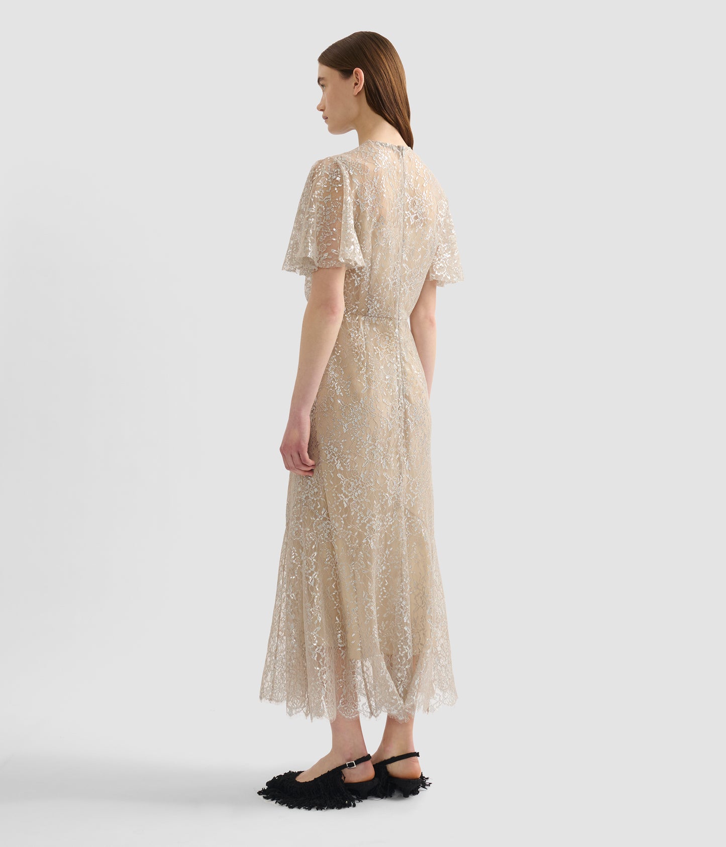 Metallic Lace Midi Dress
