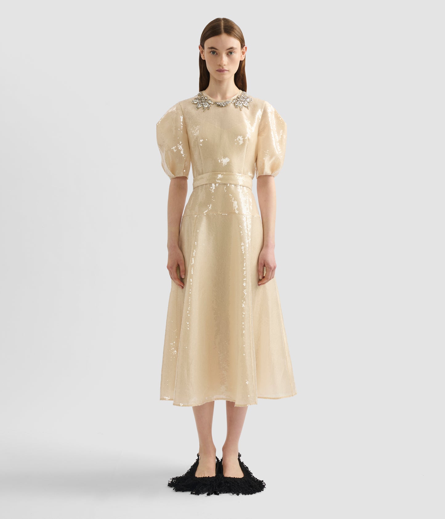 Embellished Organza Sequin Midi Dress