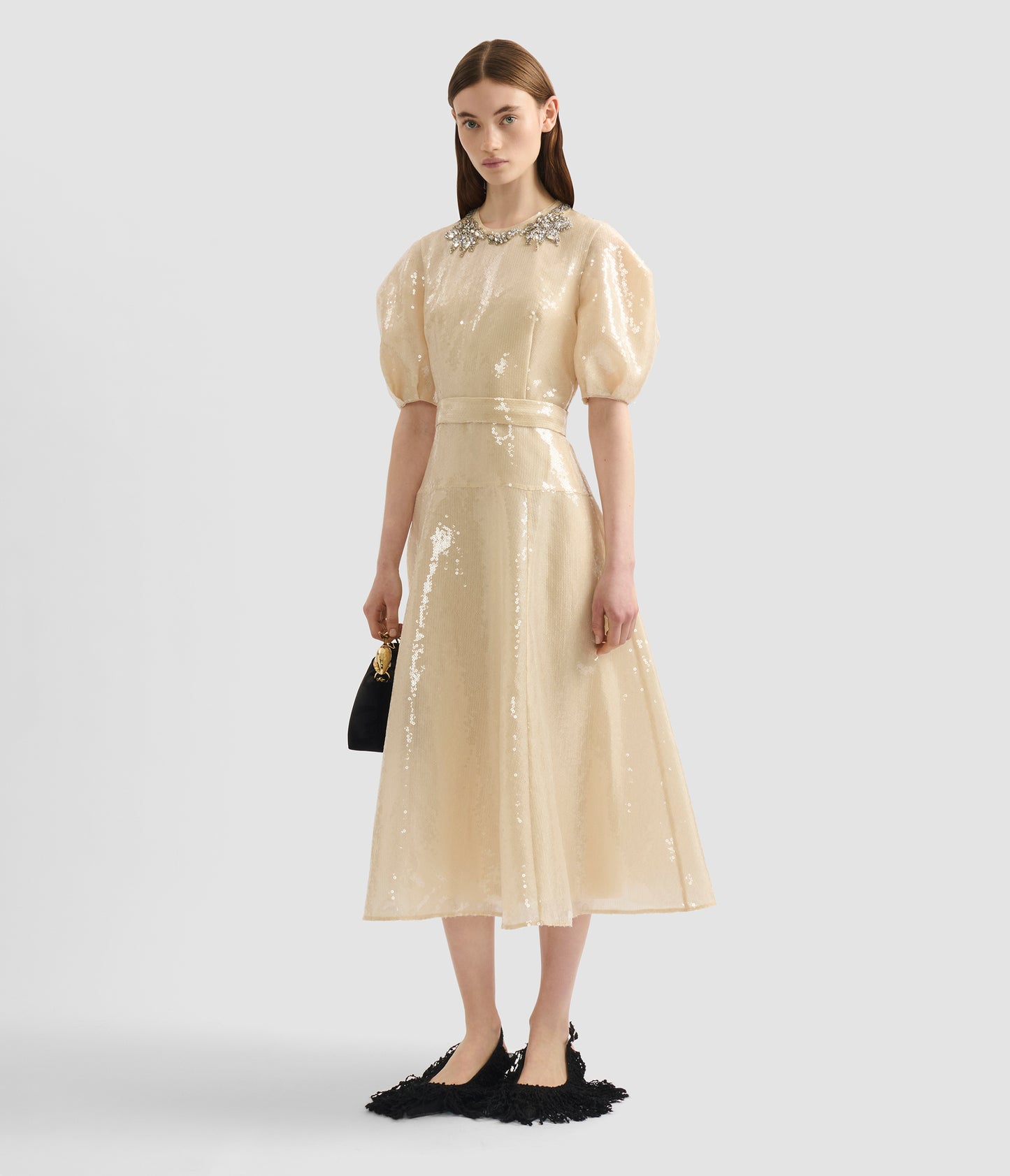 Embellished Organza Sequin Midi Dress