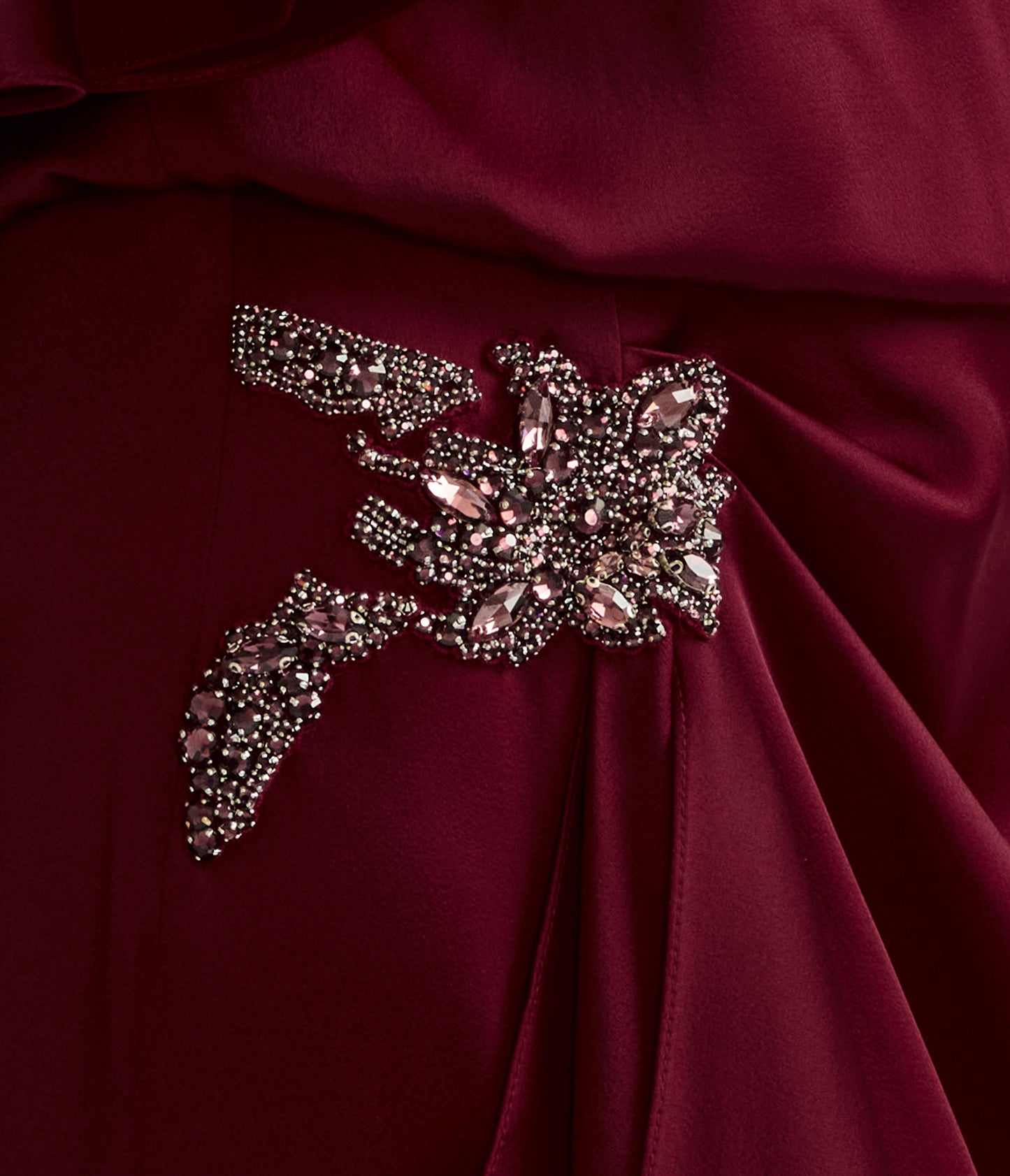 Embellished Satin Cady Draped Gown