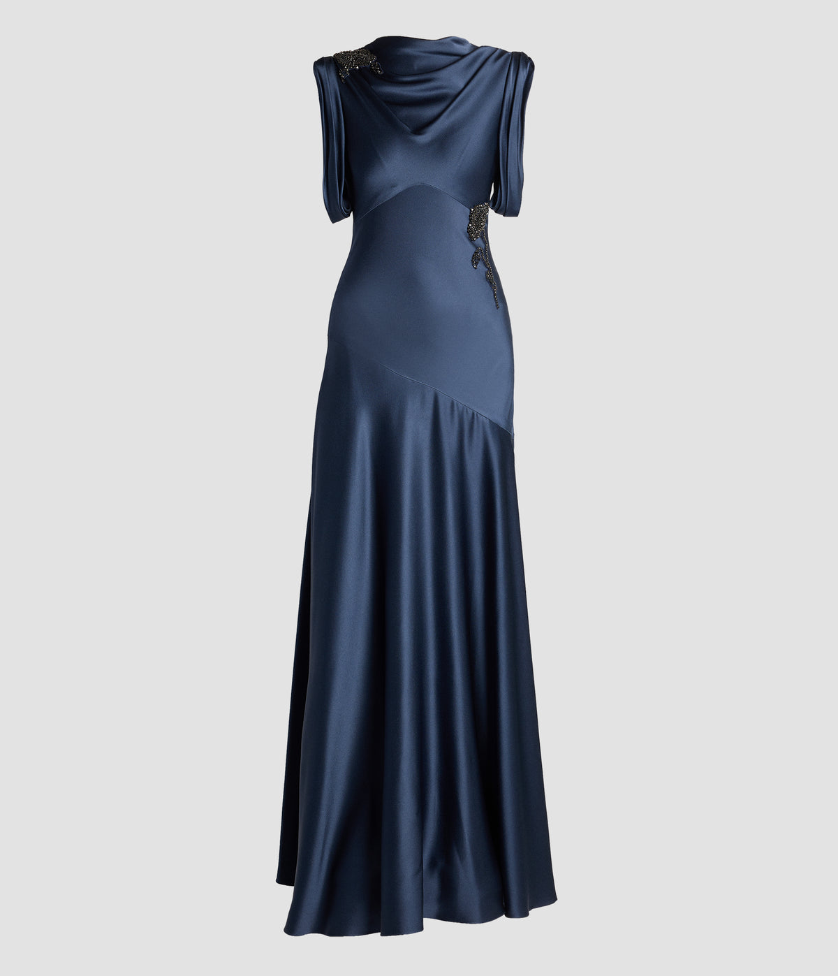 Embellished Satin Draped Gown