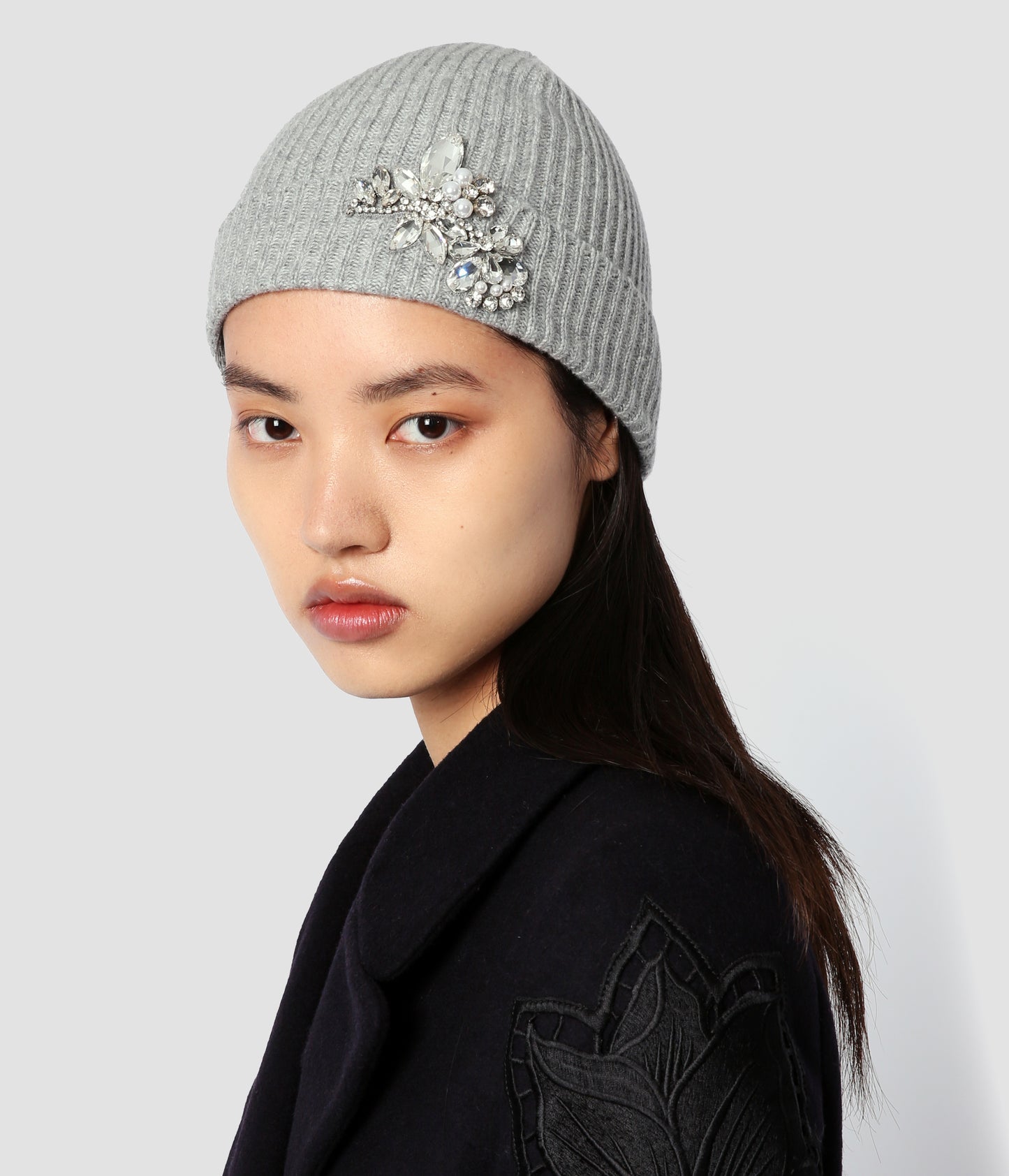 Grey Cashmere Knitted Beanie
