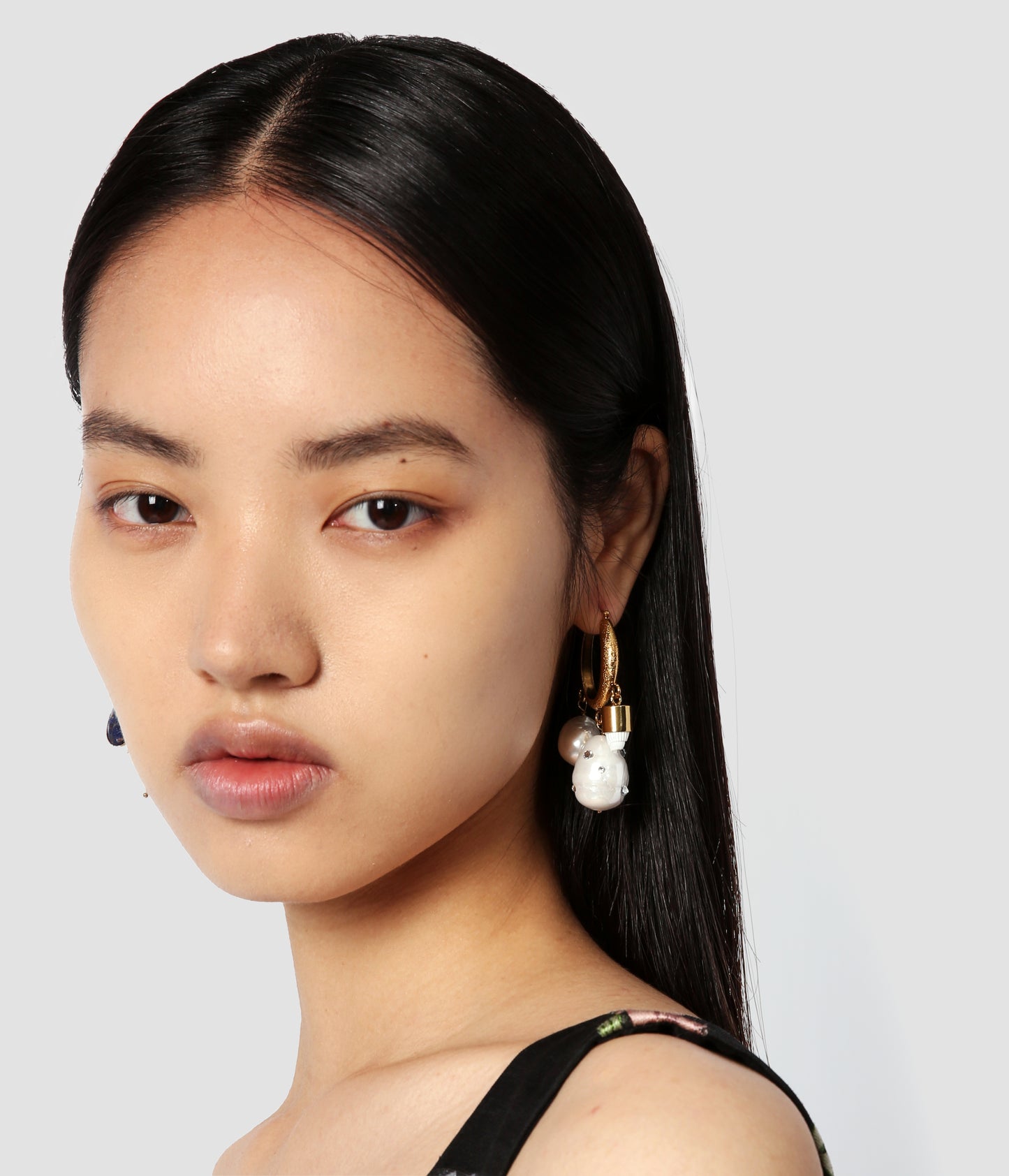 Asymmetric Hoop Pearl Drop Earring