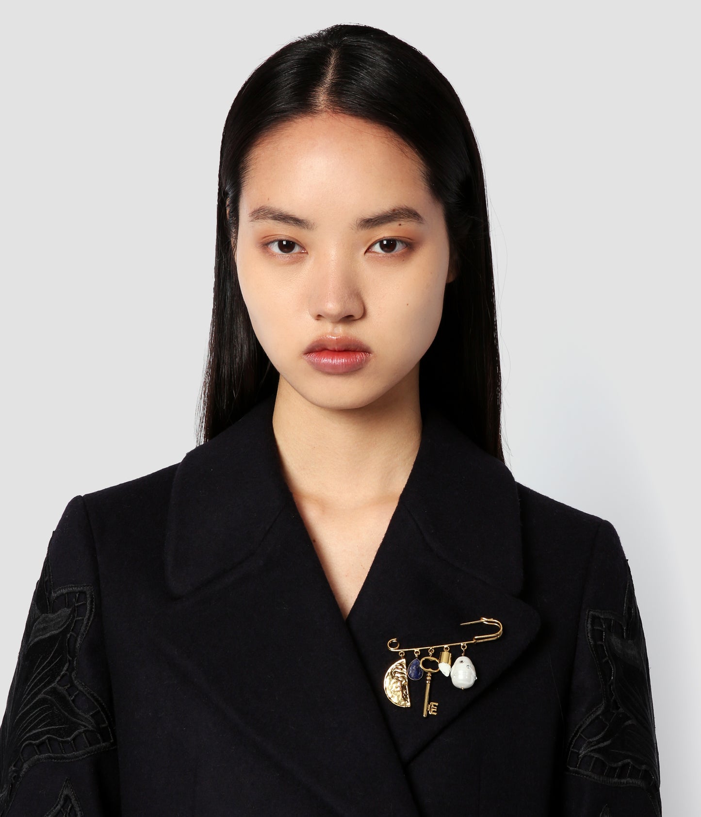 Pearl & Gold Charm Brooch
