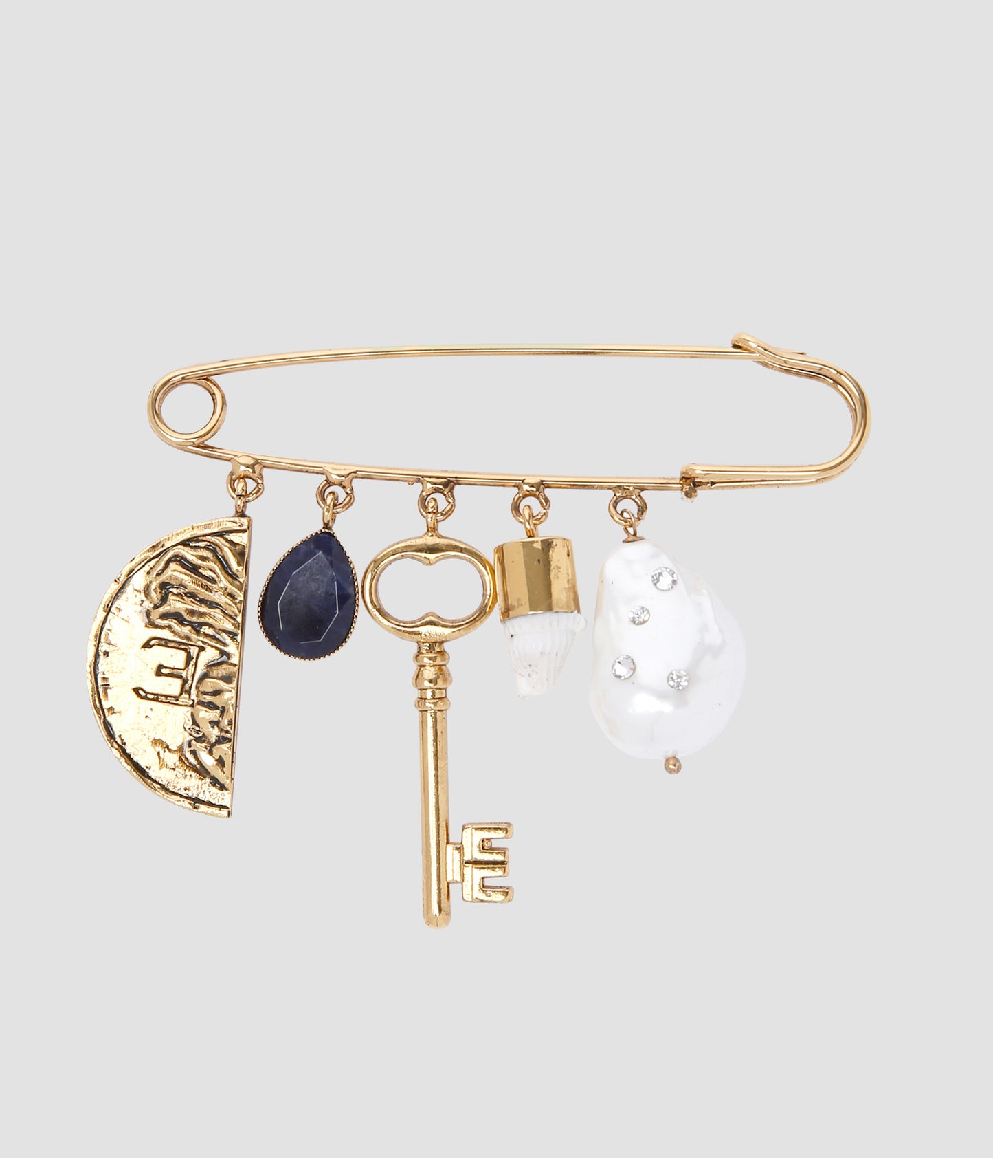 Pearl & Gold Charm Brooch