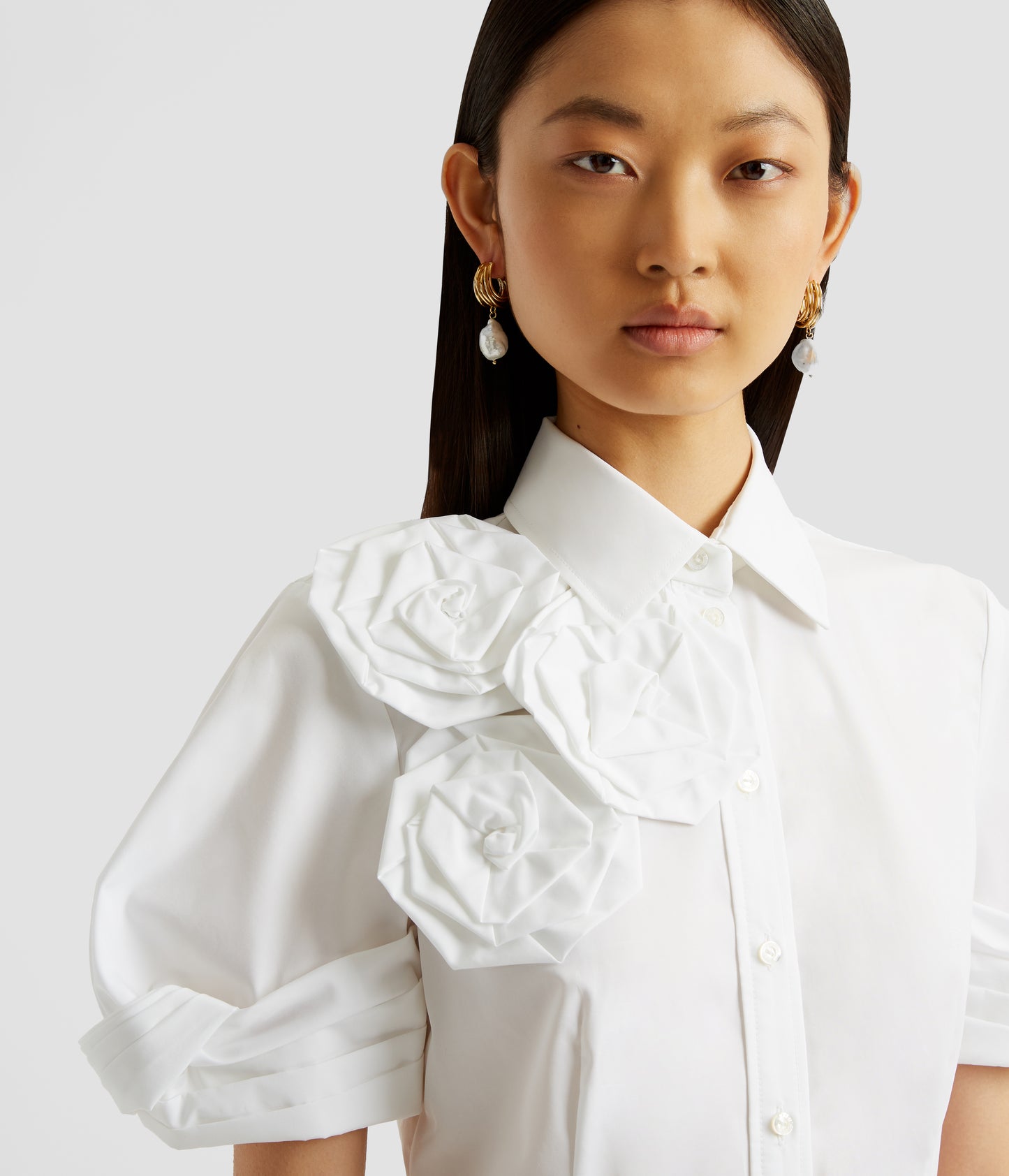 Short Sleeve Midi Shirt Dress With Rosettes