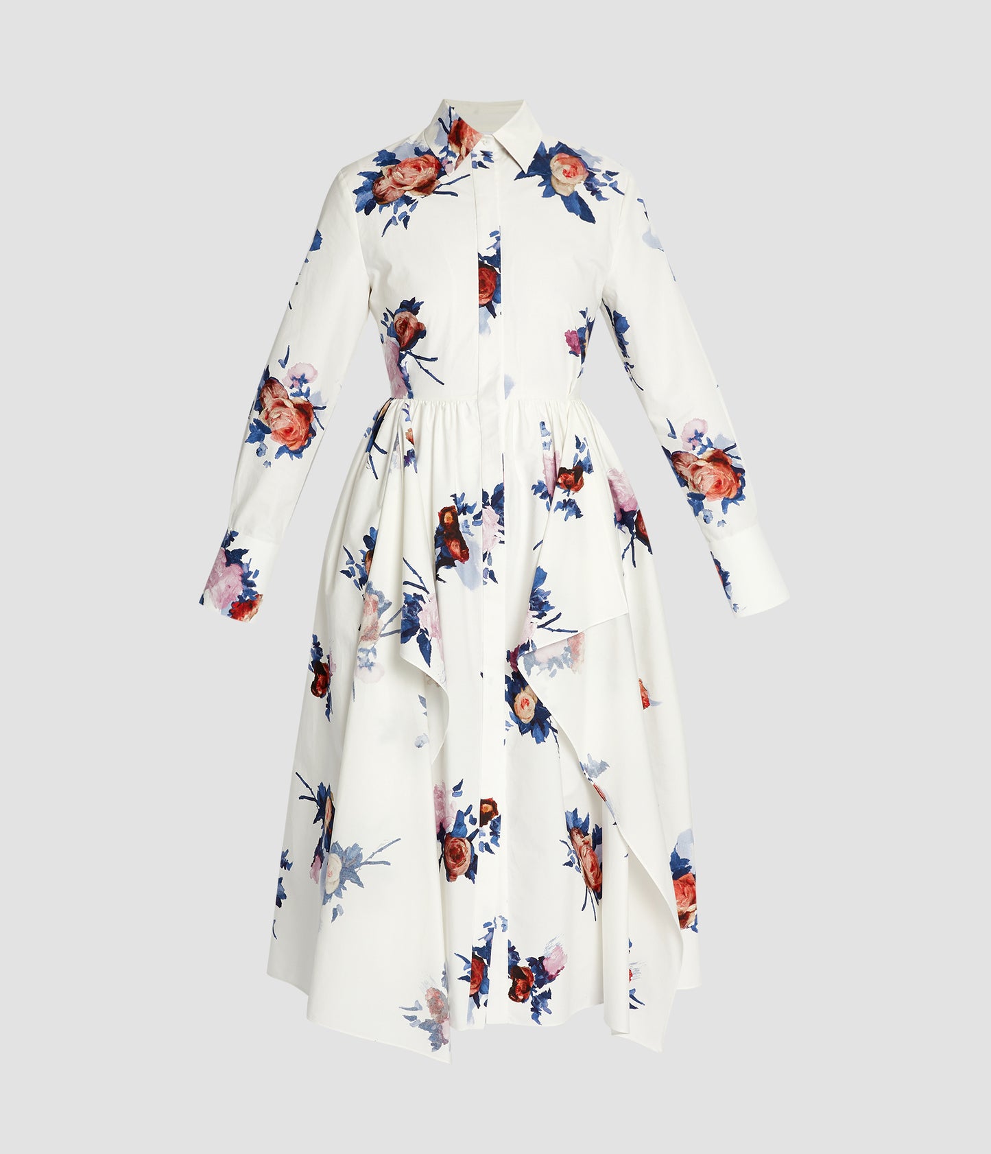Floral Print Draped Shirt Dress