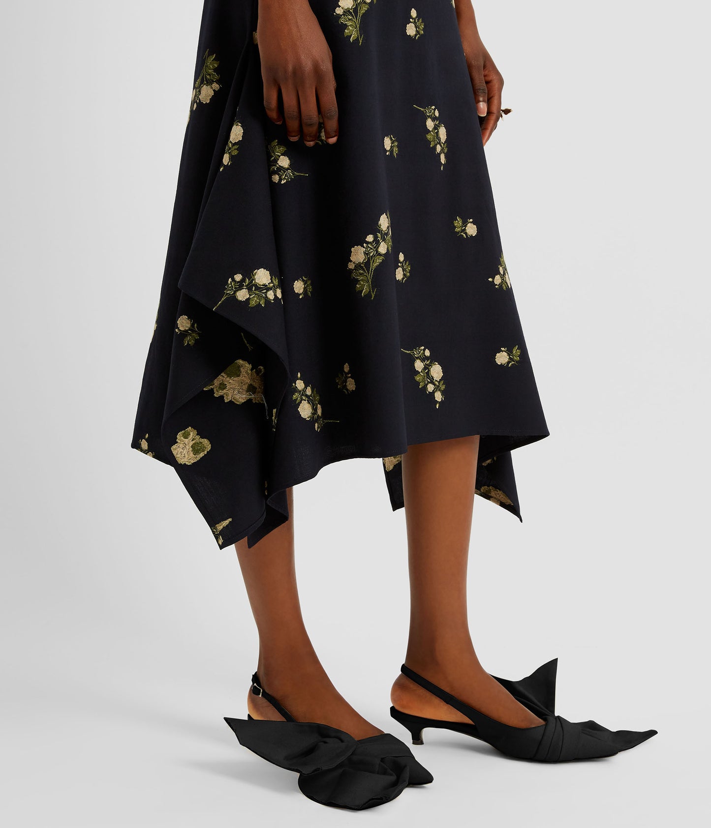Floral Jacquard Draped Midi Dress