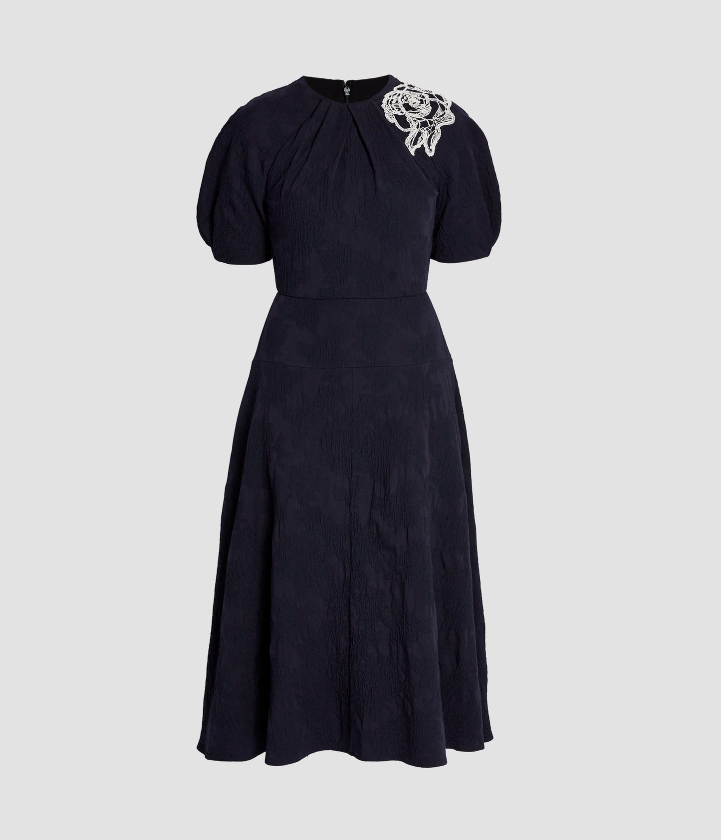 Floral Appliqué Jacquard Midi Dress