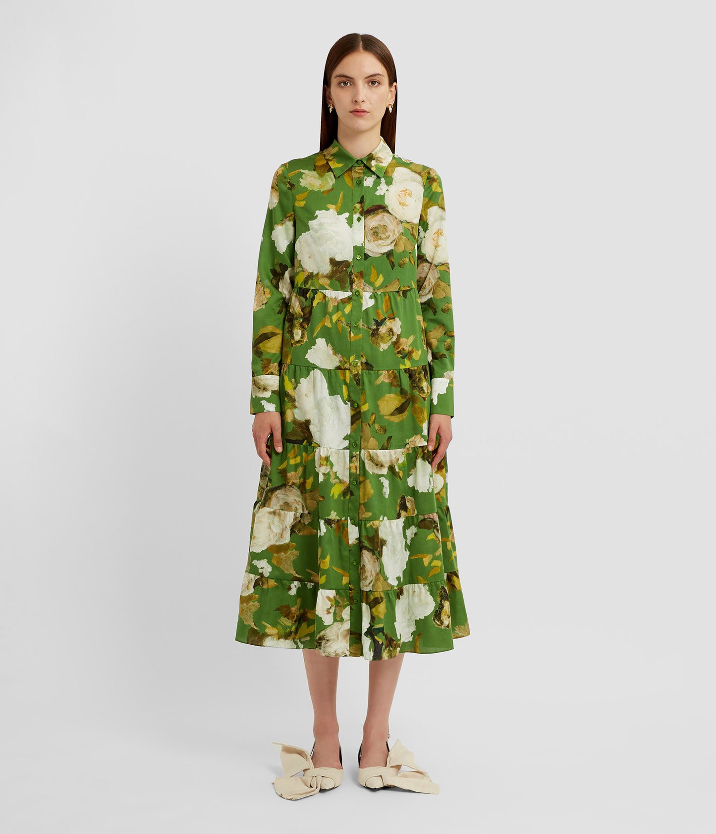 Tiered Long Sleeve Shirt Dress