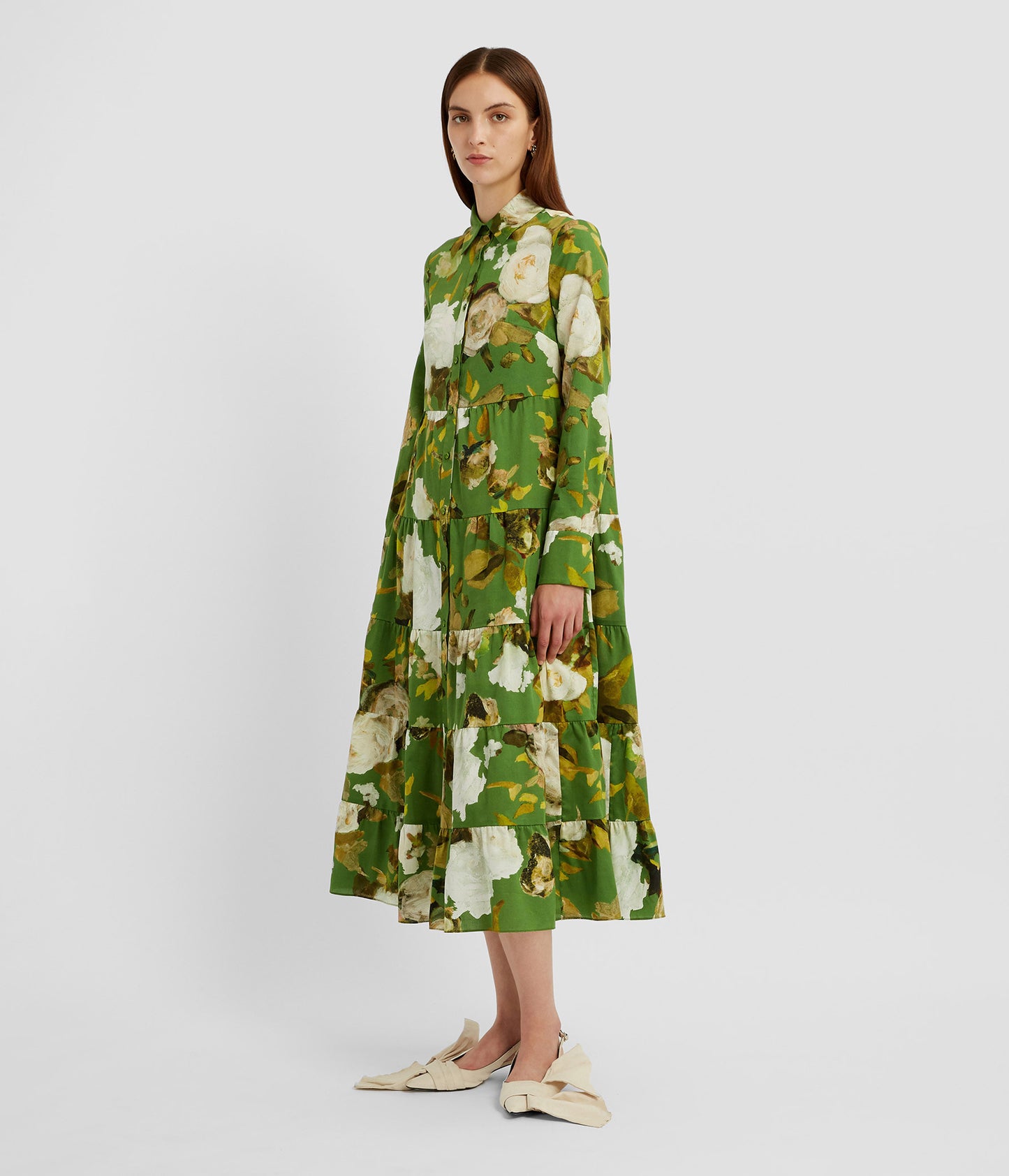Tiered Long Sleeve Shirt Dress