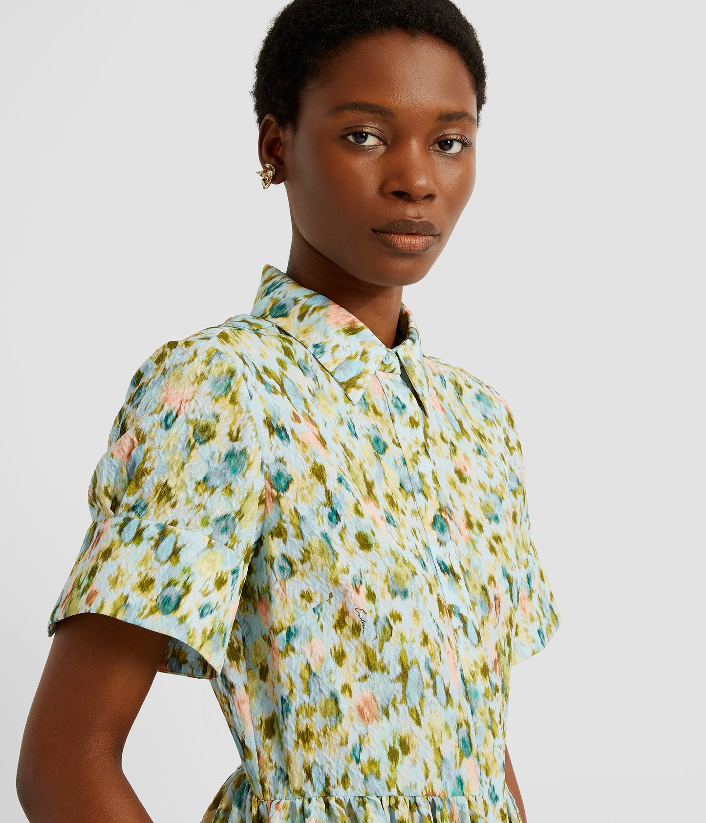 Floral Print Matelassé Shirt Dress