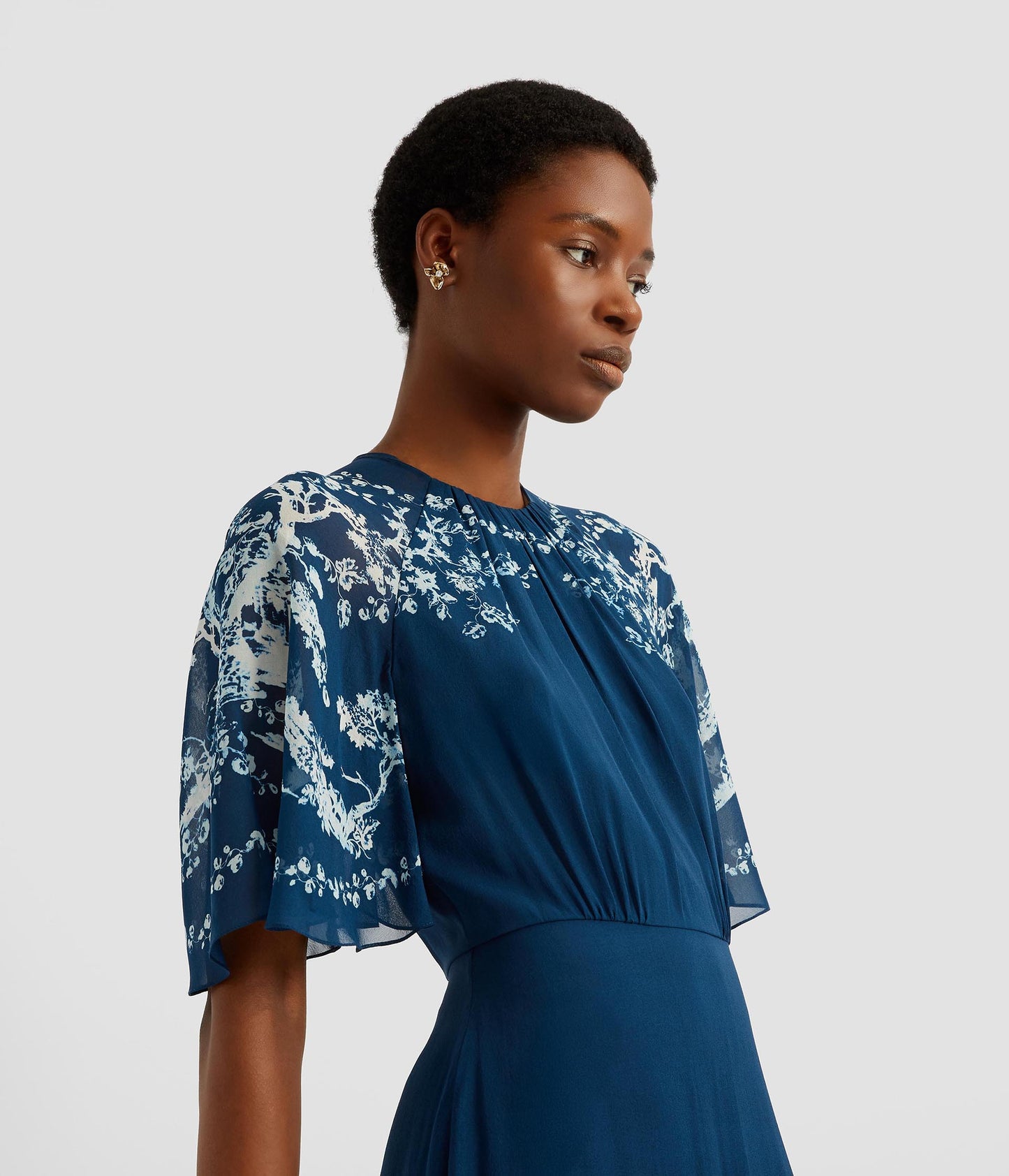 Printed Silk Voile Midi Dress
