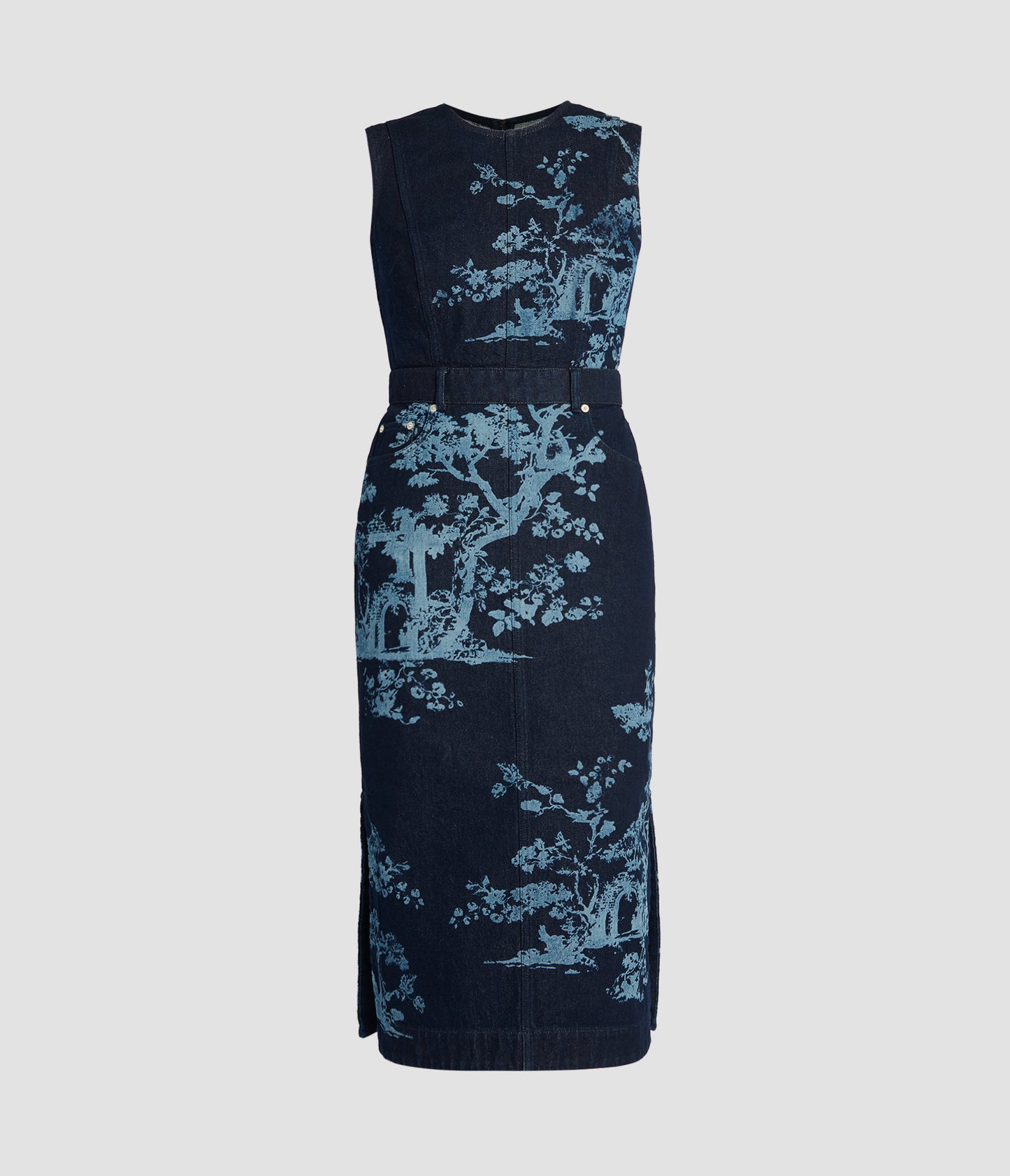 Printed Denim Midi Dress