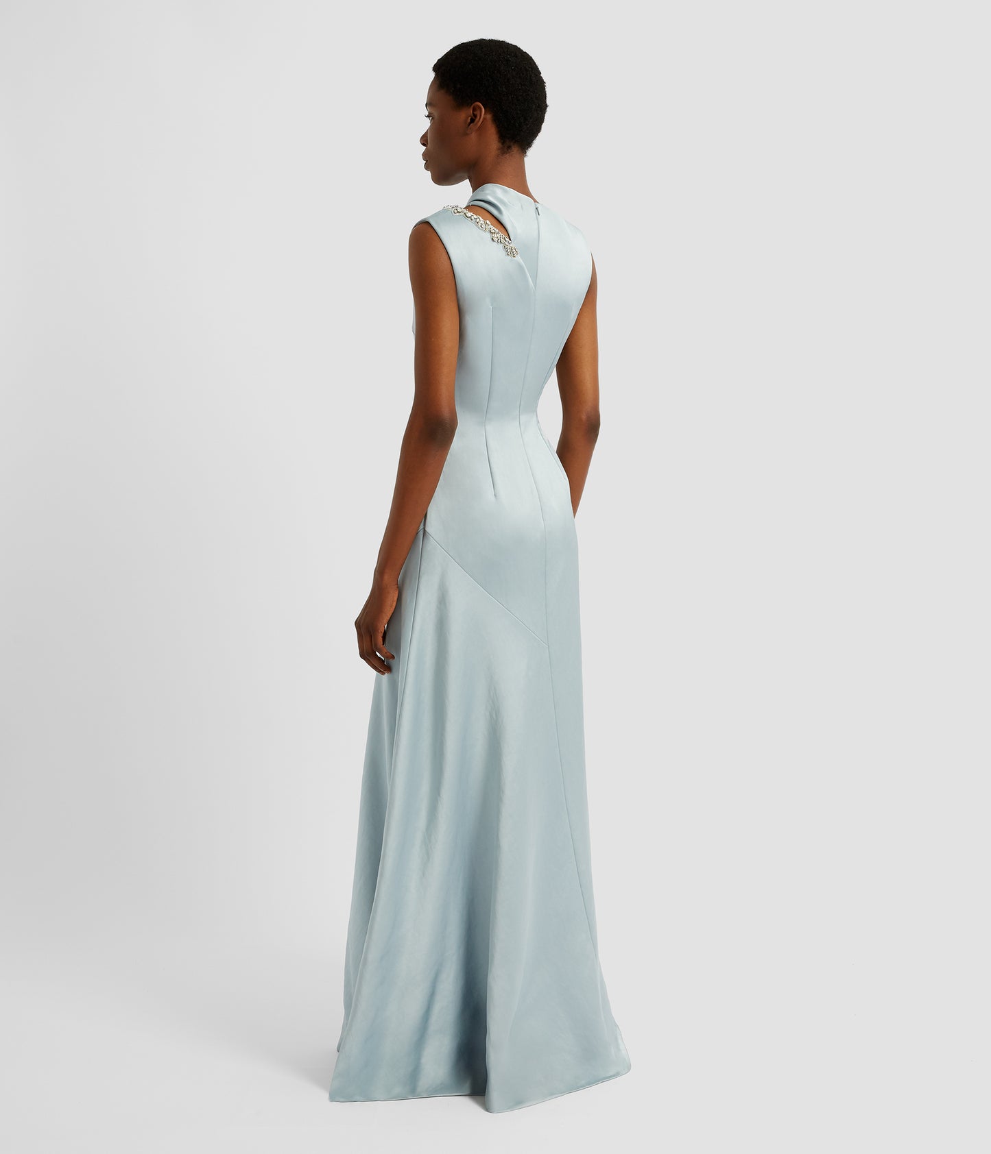 Embellished Satin Sleeveless Gown