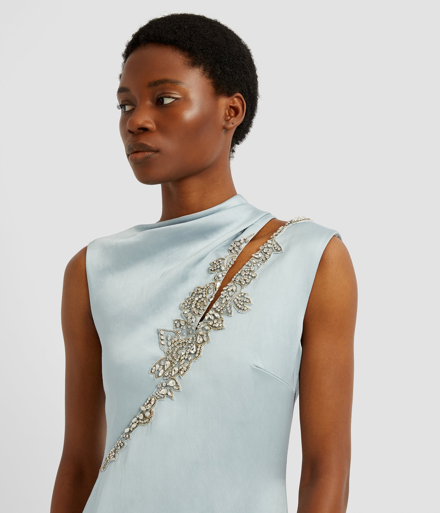 Embellished Satin Sleeveless Gown