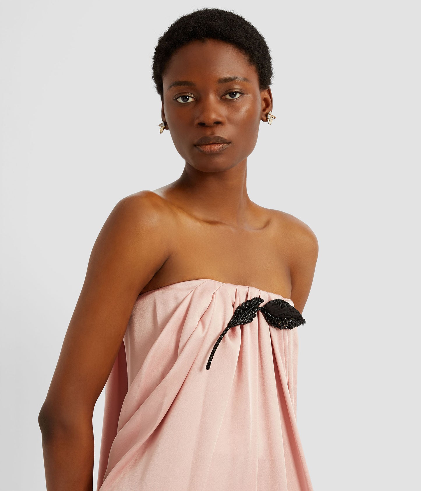 Floral Appliqué Satin Cady Strapless Gown