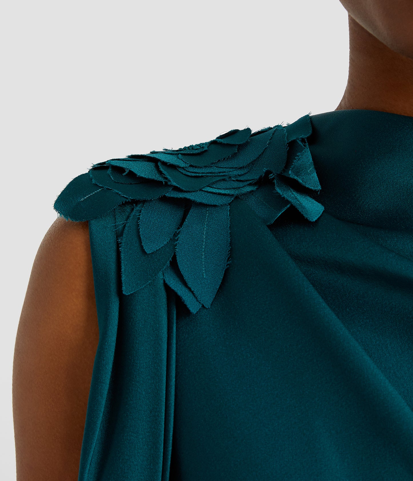 Floral Appliqué Satin Cady Draped Gown