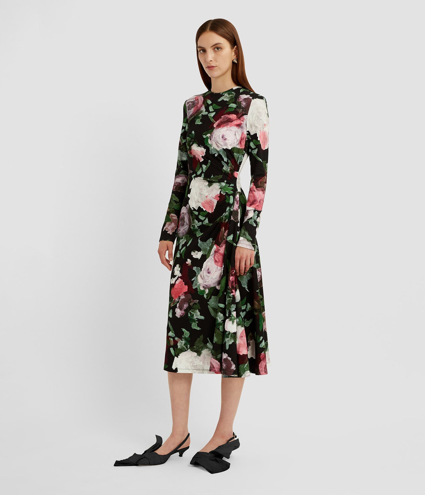 Long Sleeve Draped Midi Dress