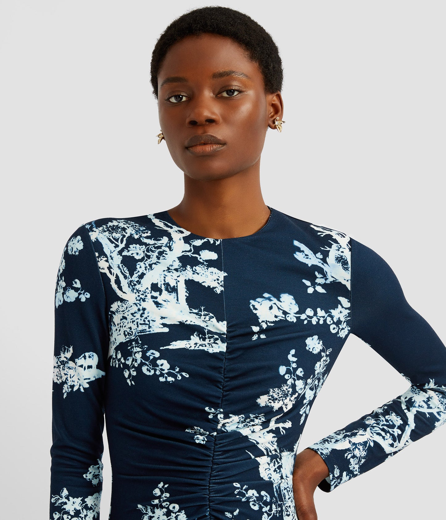 Printed Gathered Midi Dress