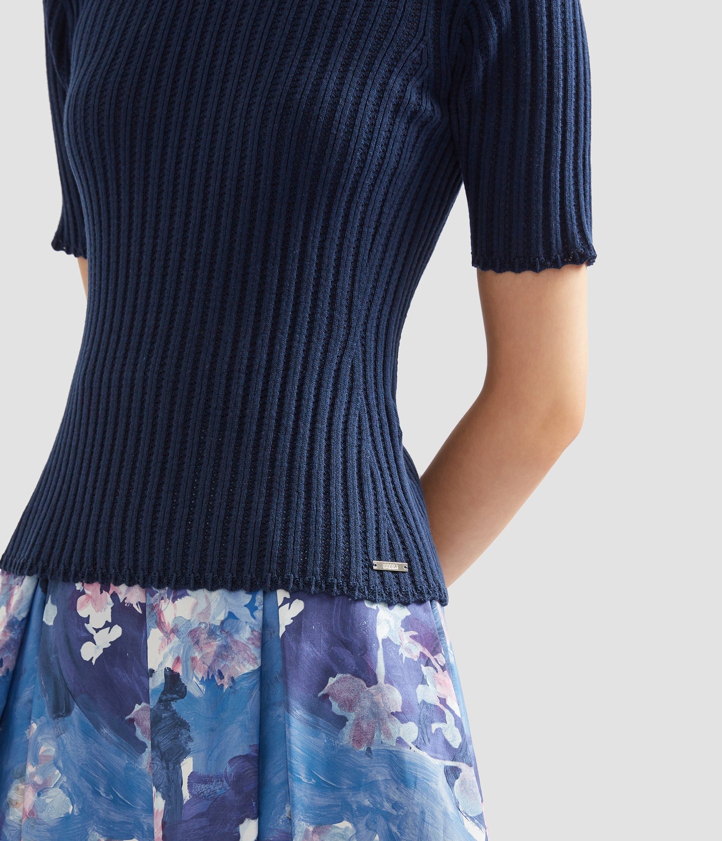 Pointelle Short Sleeve Knit Top