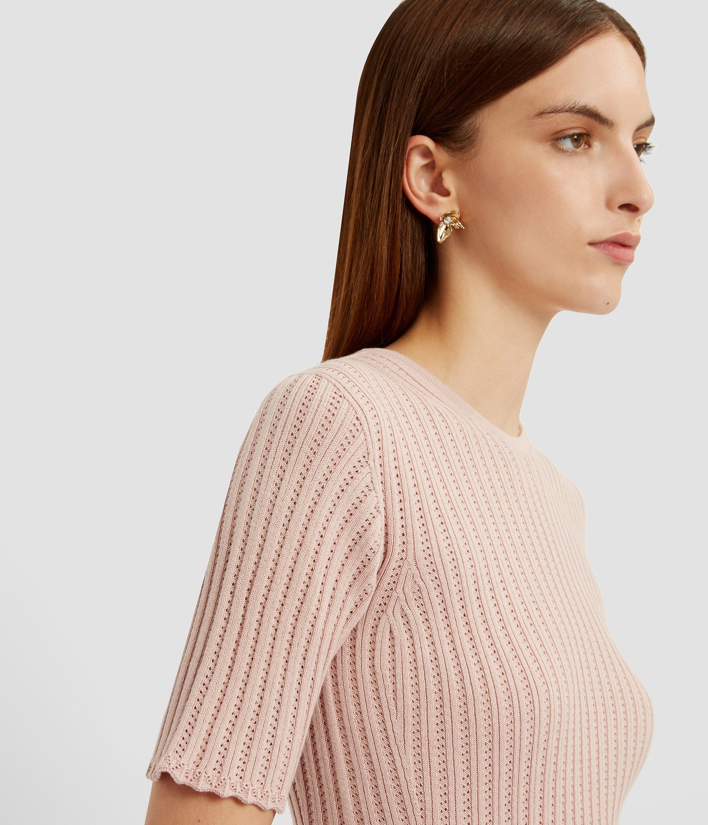 Pointelle Short Sleeve Knit Top