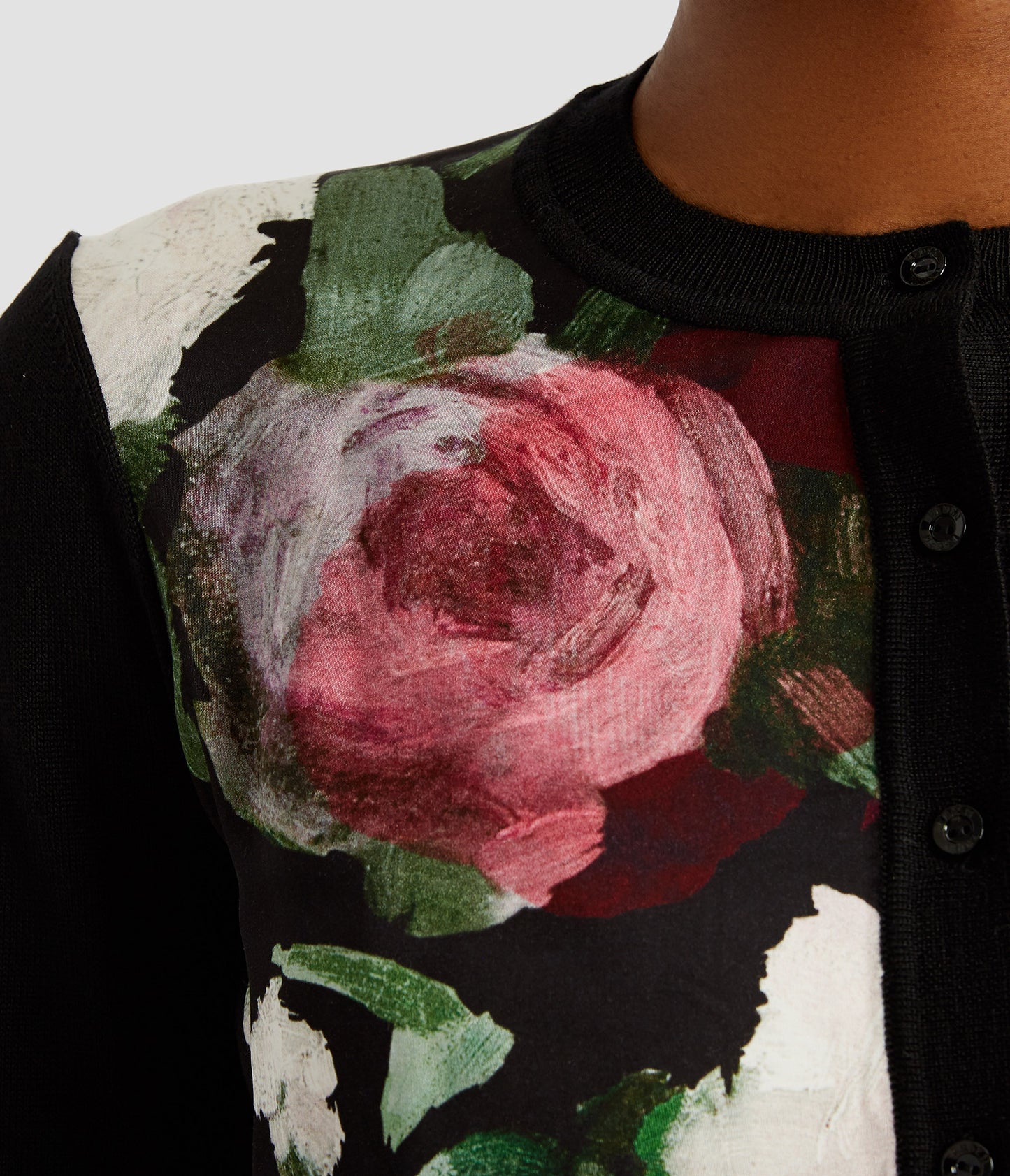 Floral Print Panel Cropped Cardigan