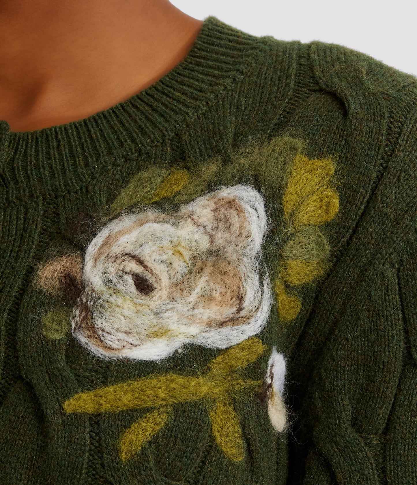 Floral Detail Cable Knit Cropped Cardigan