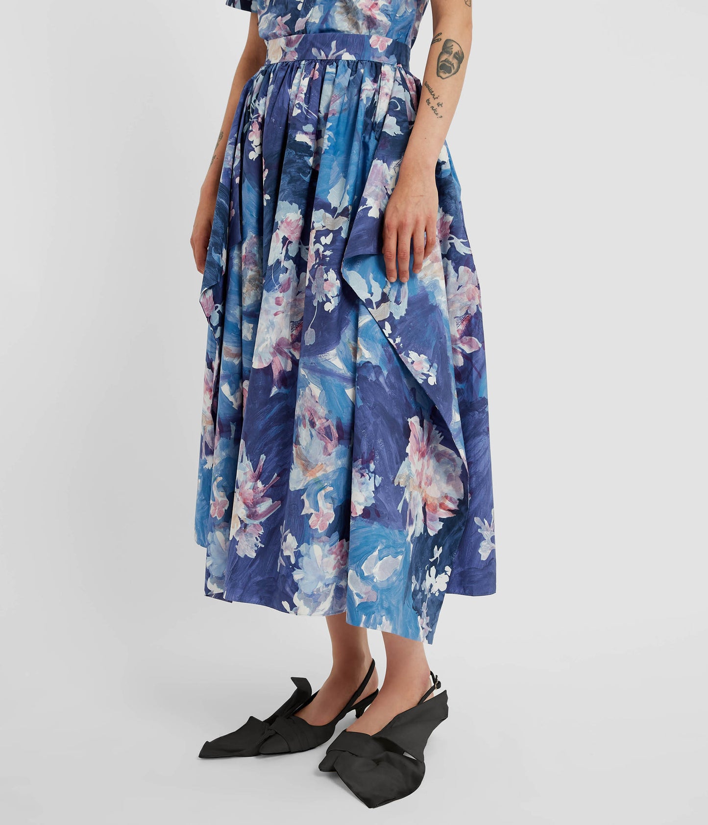 Floral Print Gathered Midi Skirt