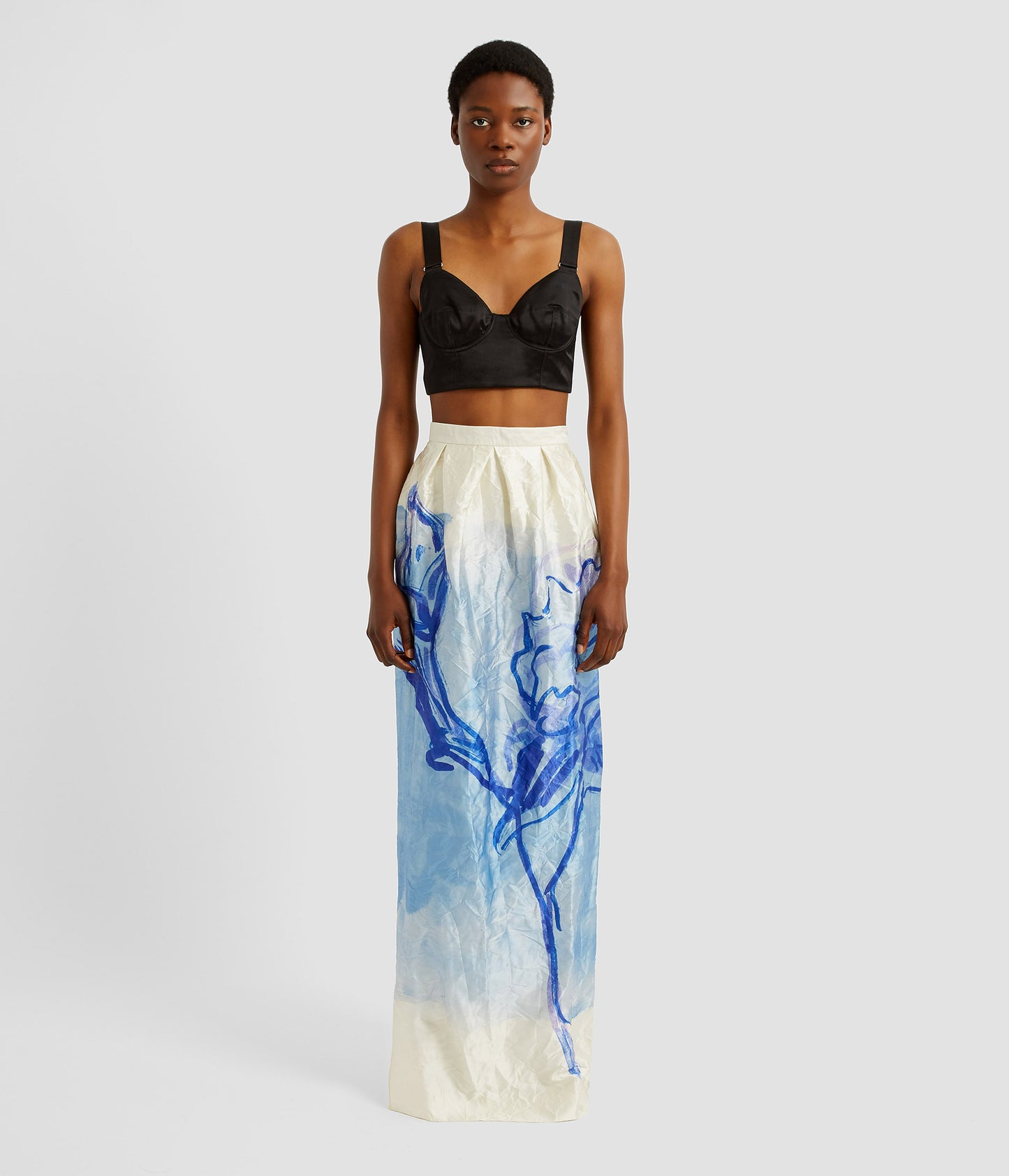 Printed Textured Satin Full Length Pencil Skirt