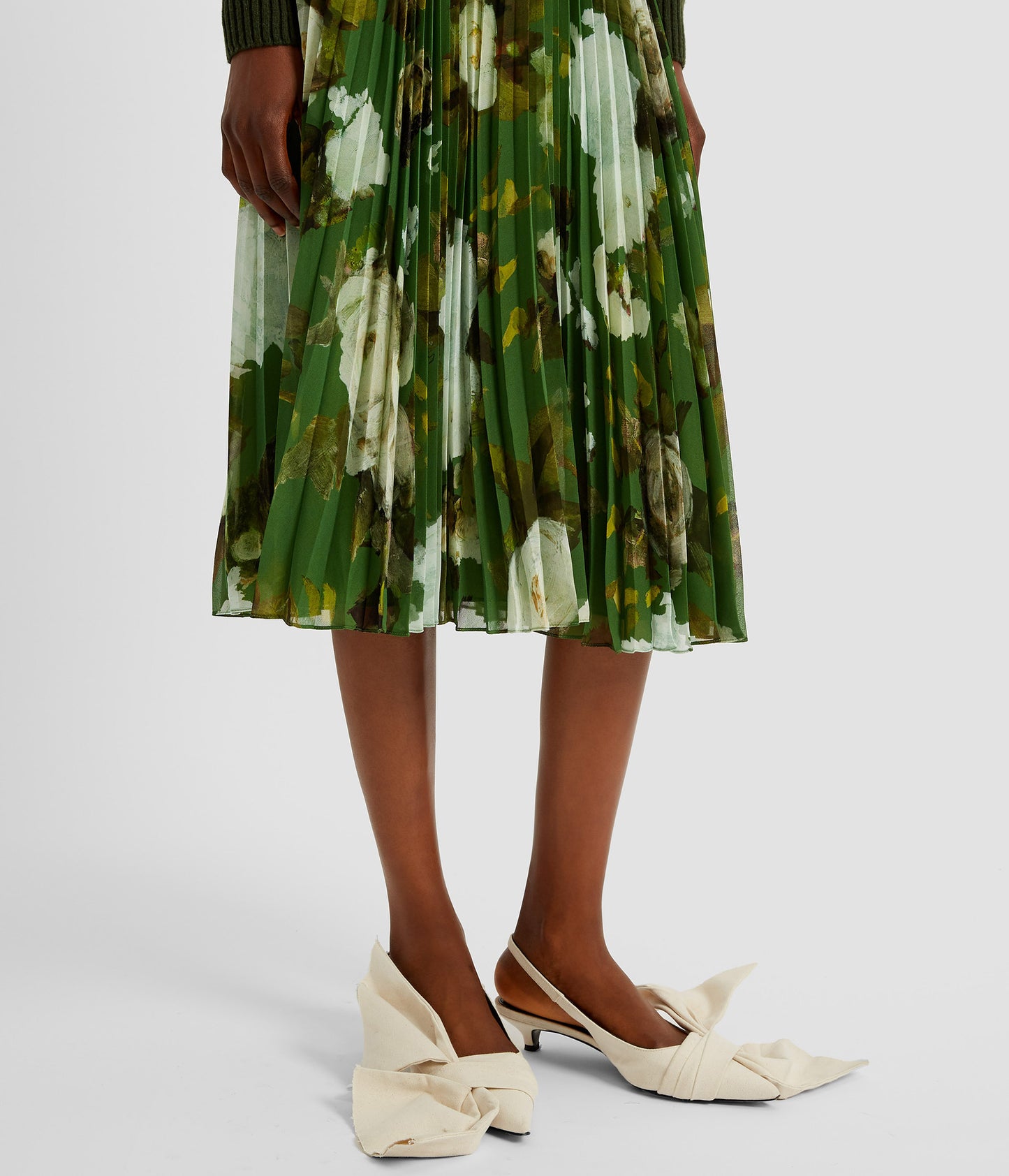 Floral Print Pleated Voile Midi Skirt