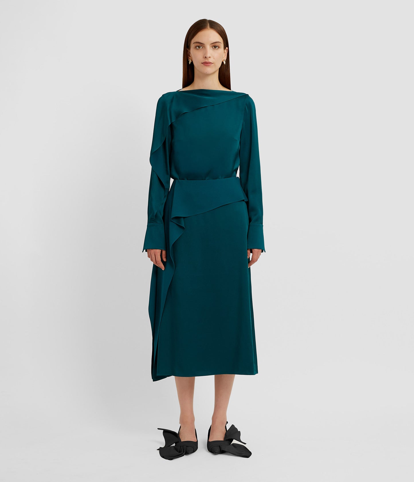 Draped Satin Cady Long Sleeve Blouse
