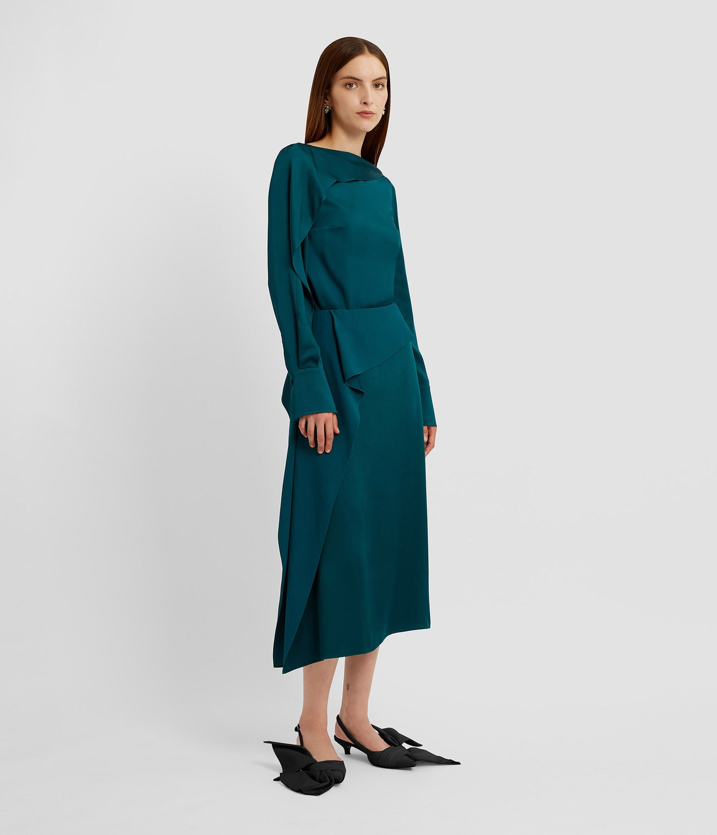 Draped Satin Cady Long Sleeve Blouse