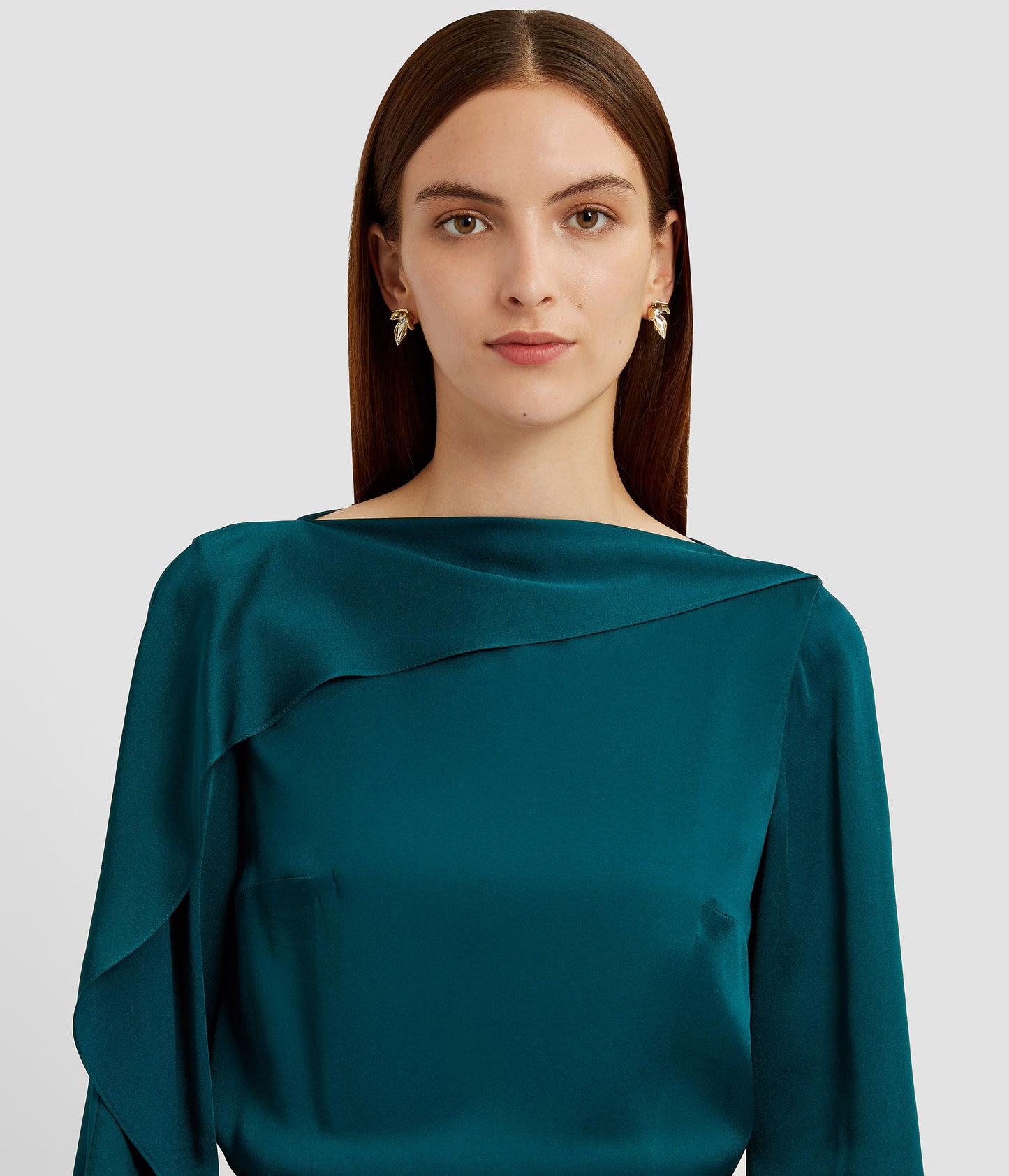 Draped Satin Cady Long Sleeve Blouse
