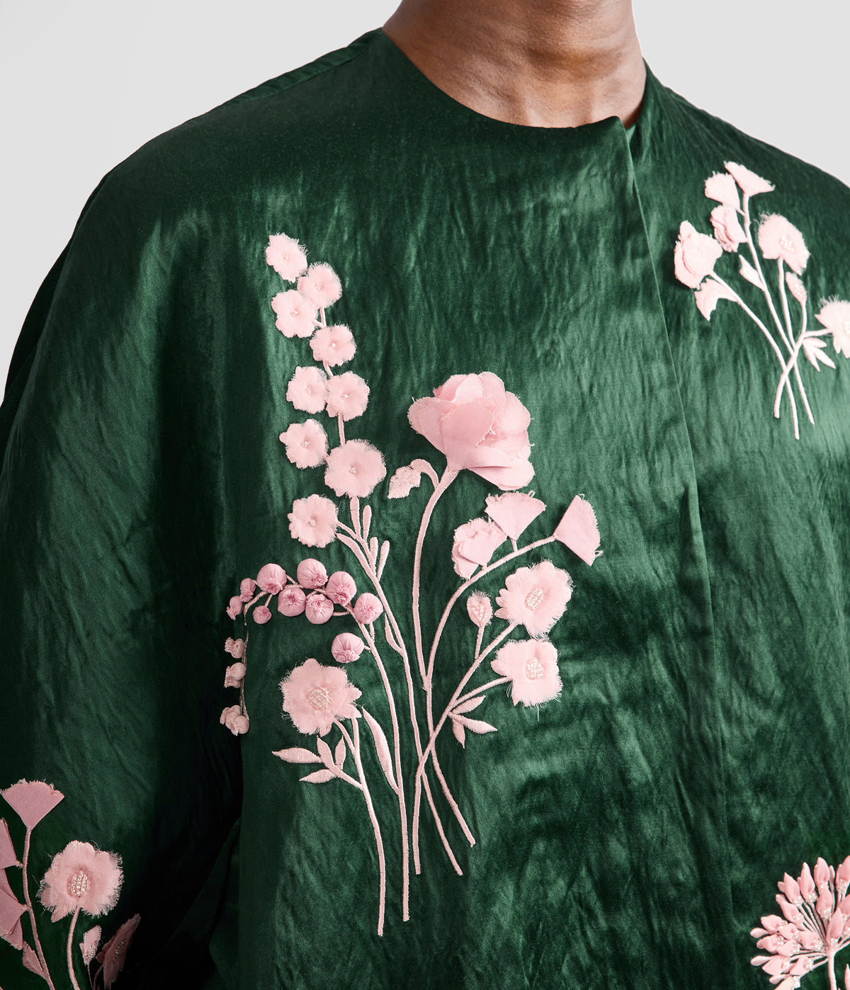 Embroidered Textured Satin Coat