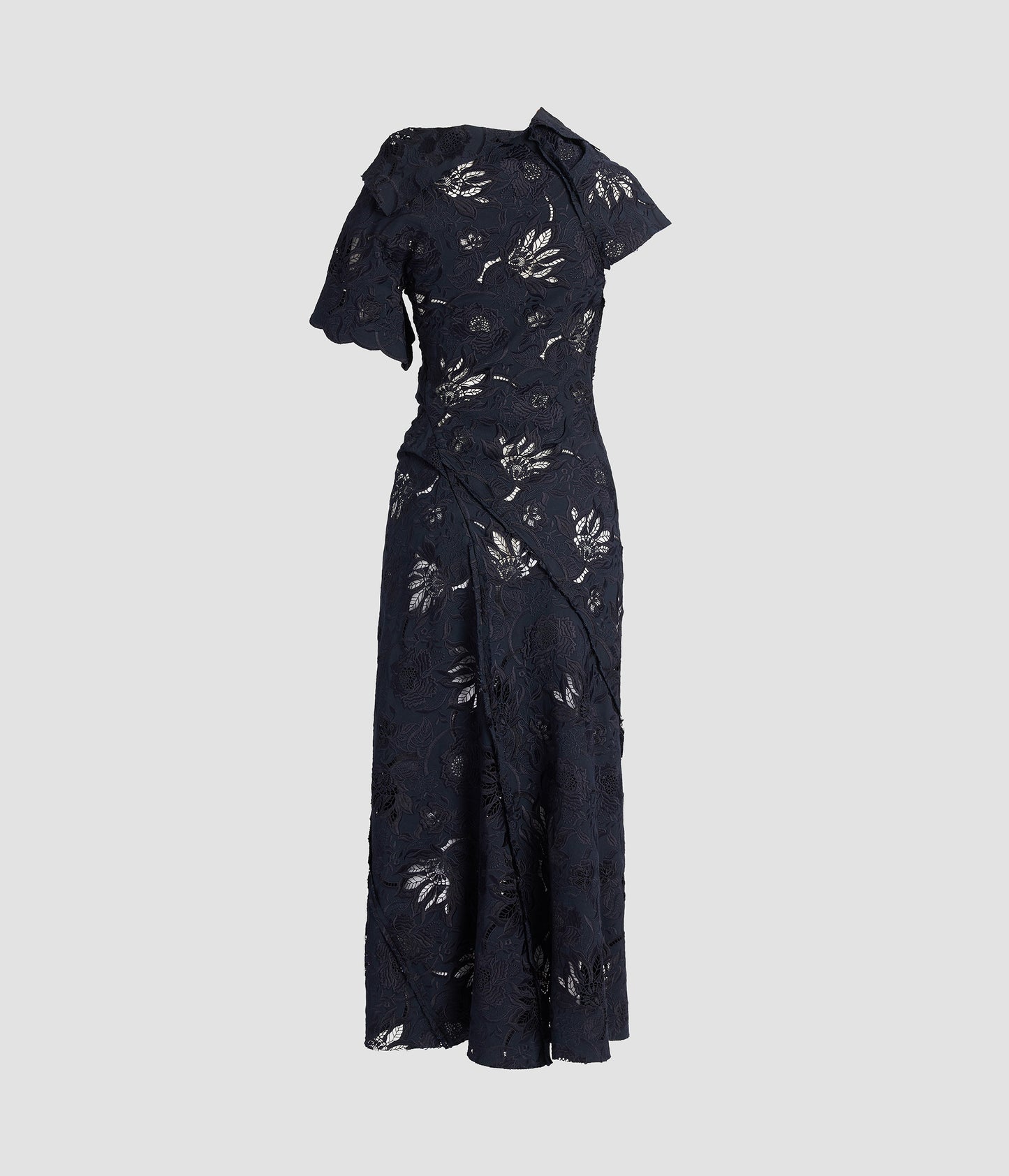 Floral Cotton Cutwork Asymmetric Midi Dress
