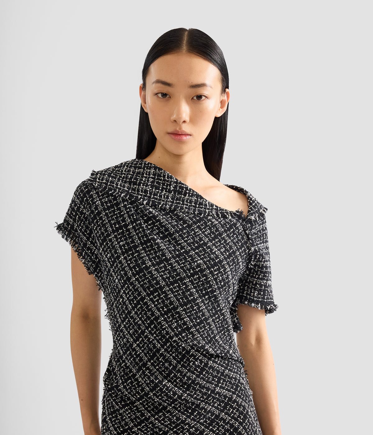 Tweed Asymmetric Midi Dress