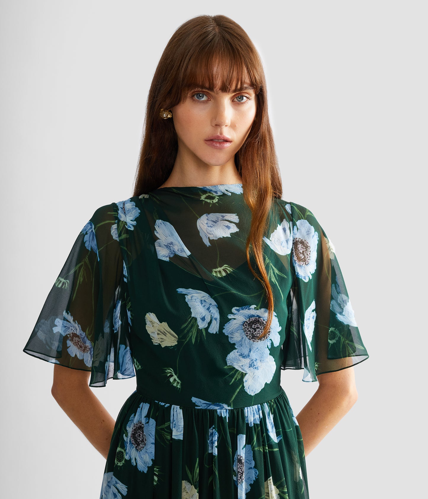 Floral Silk Voile Short Sleeve Midi Dress