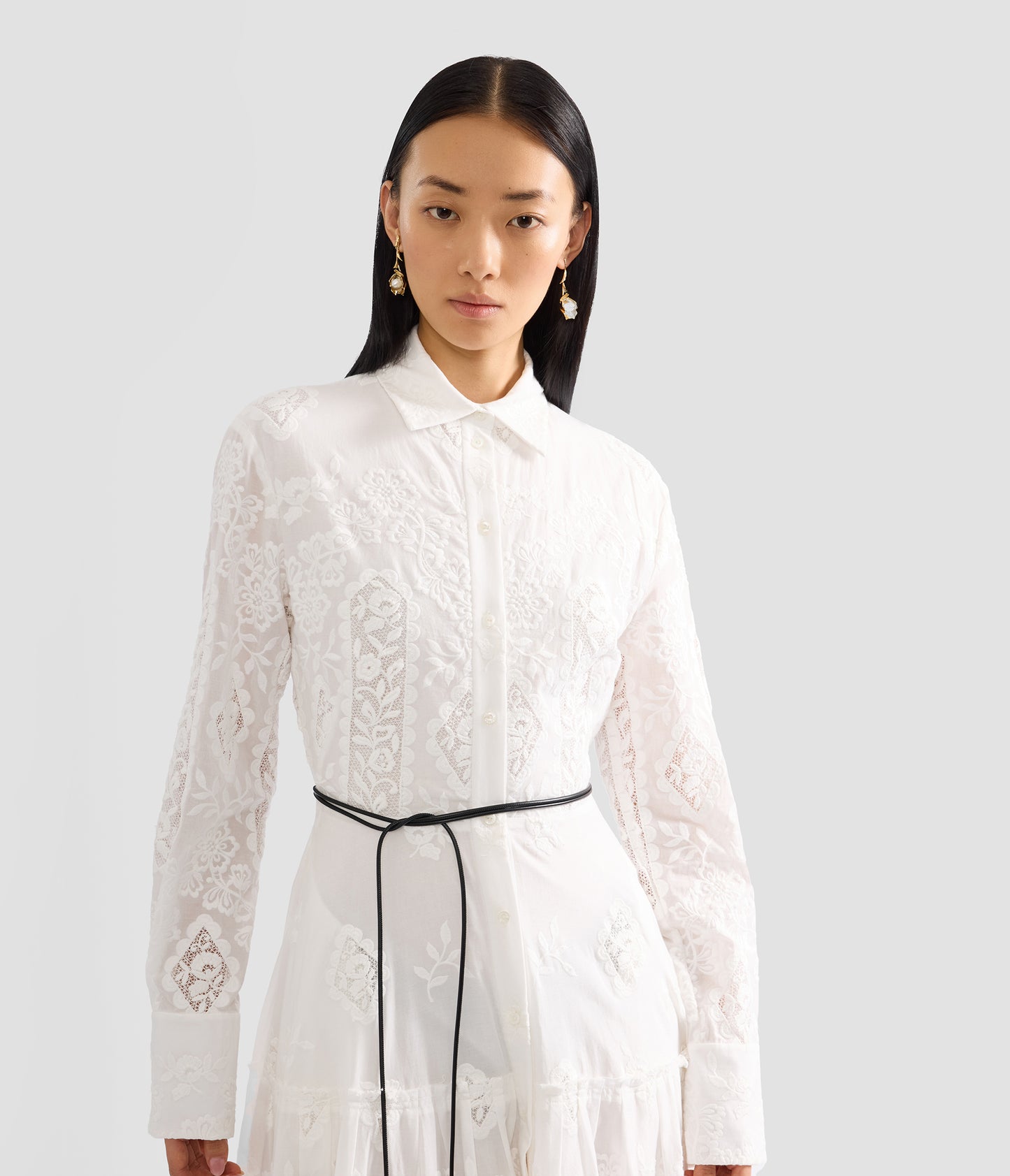 Embroidered Cotton Long Sleeve Shirt Dress
