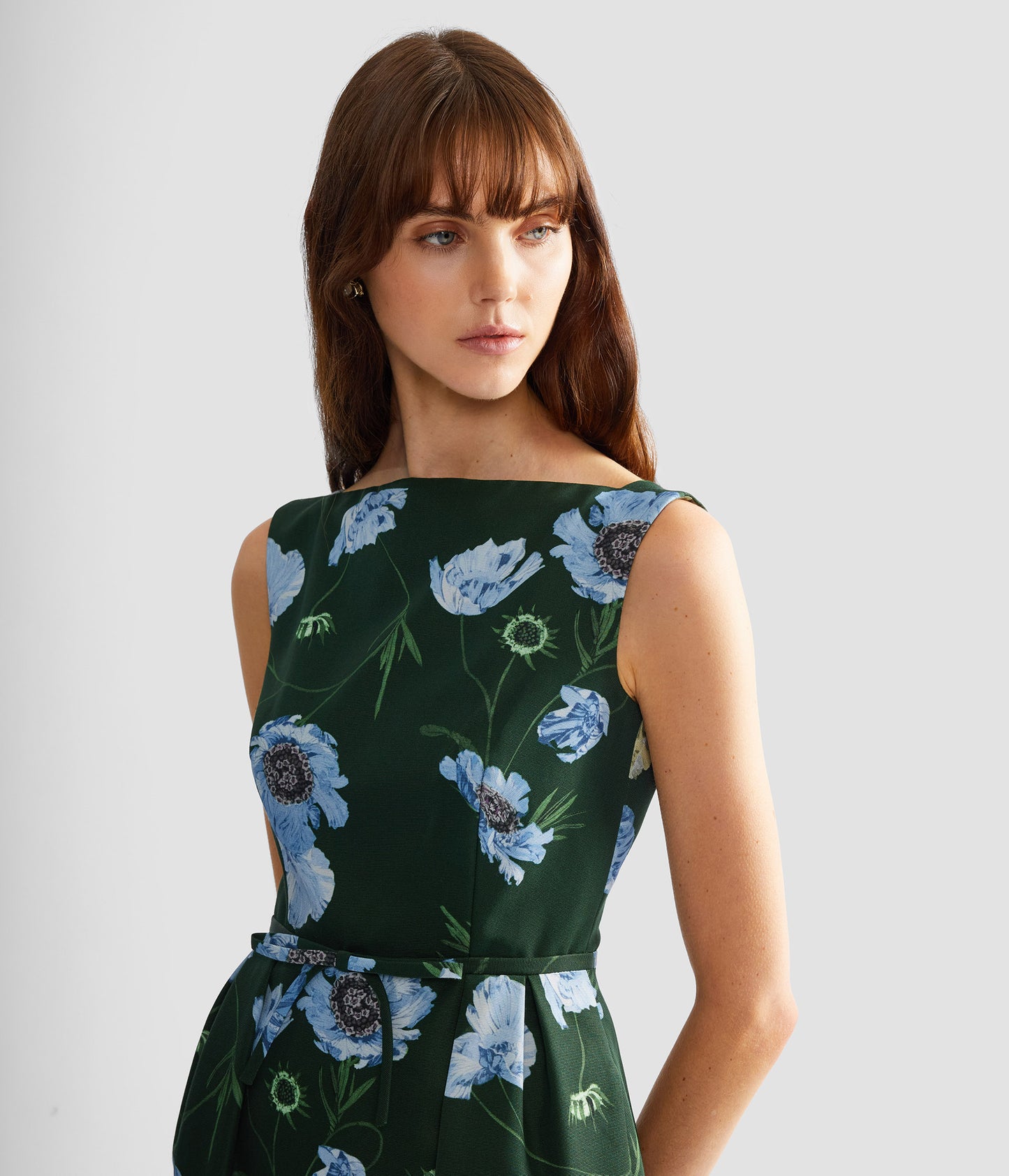 Floral Cotton Faille Sleeveless Midi Pencil Dress