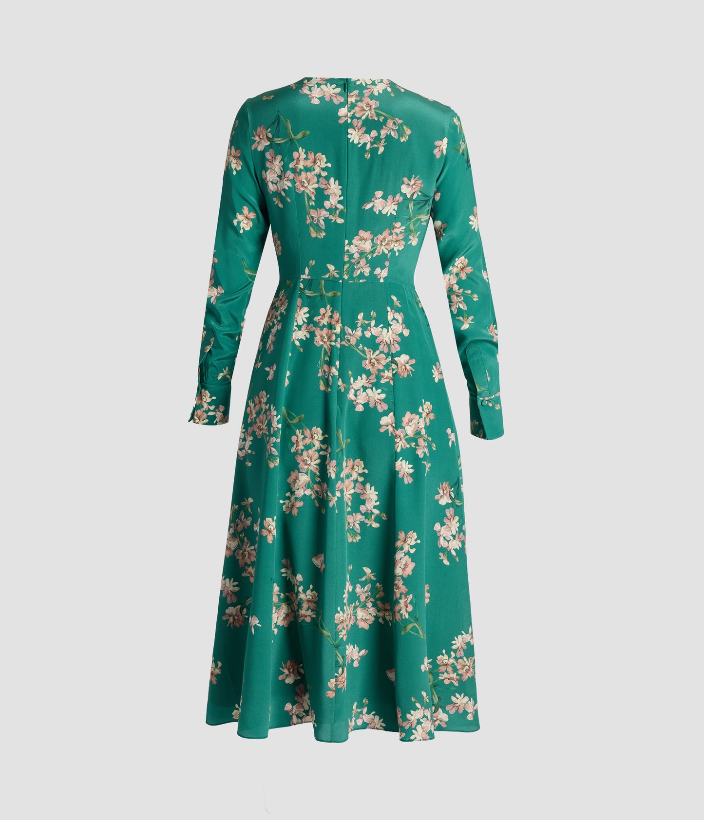 Floral Crepe De Chine Long Sleeve Midi Dress