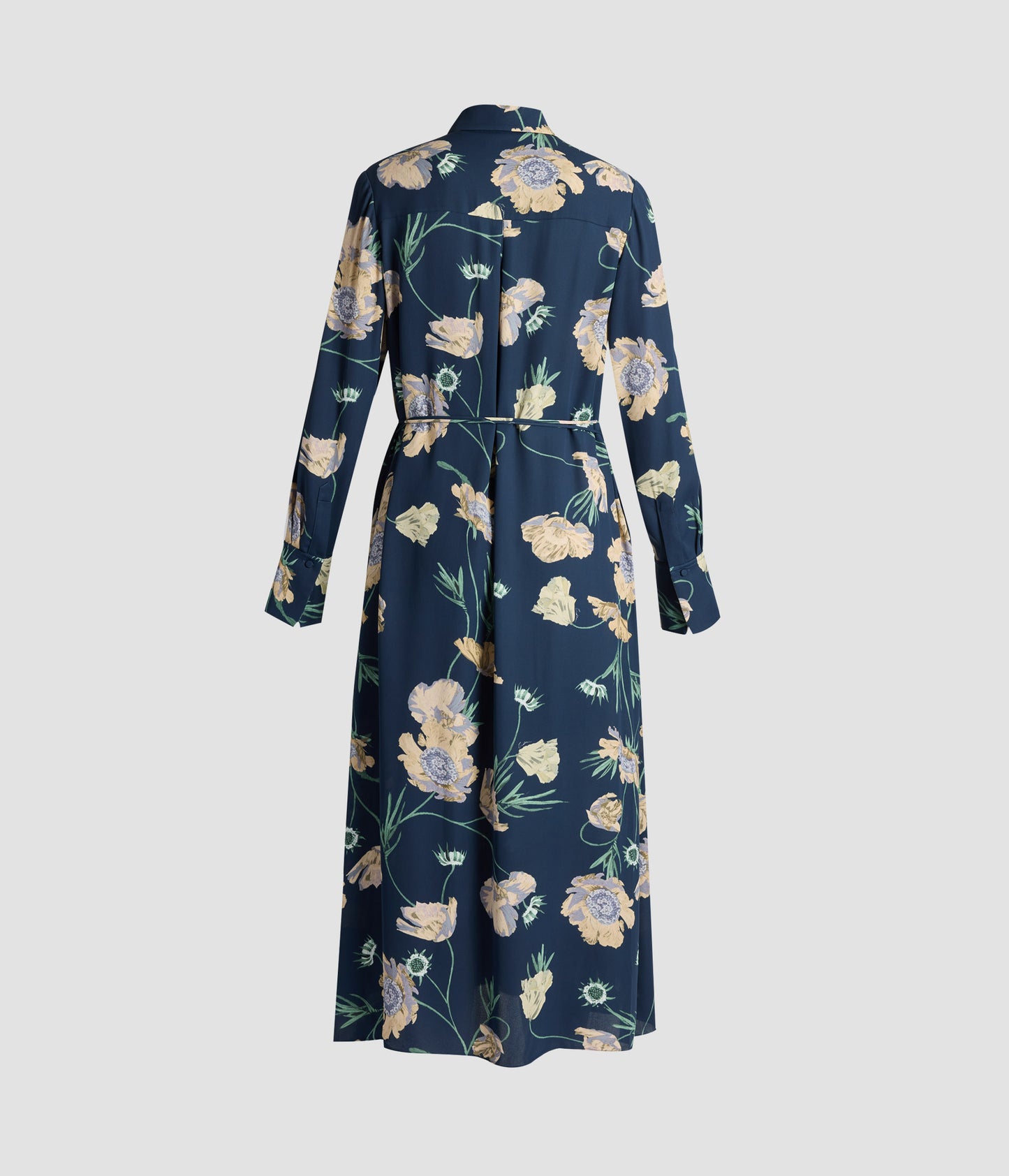 Floral Crepe Long Sleeve Midi Shirt Dress