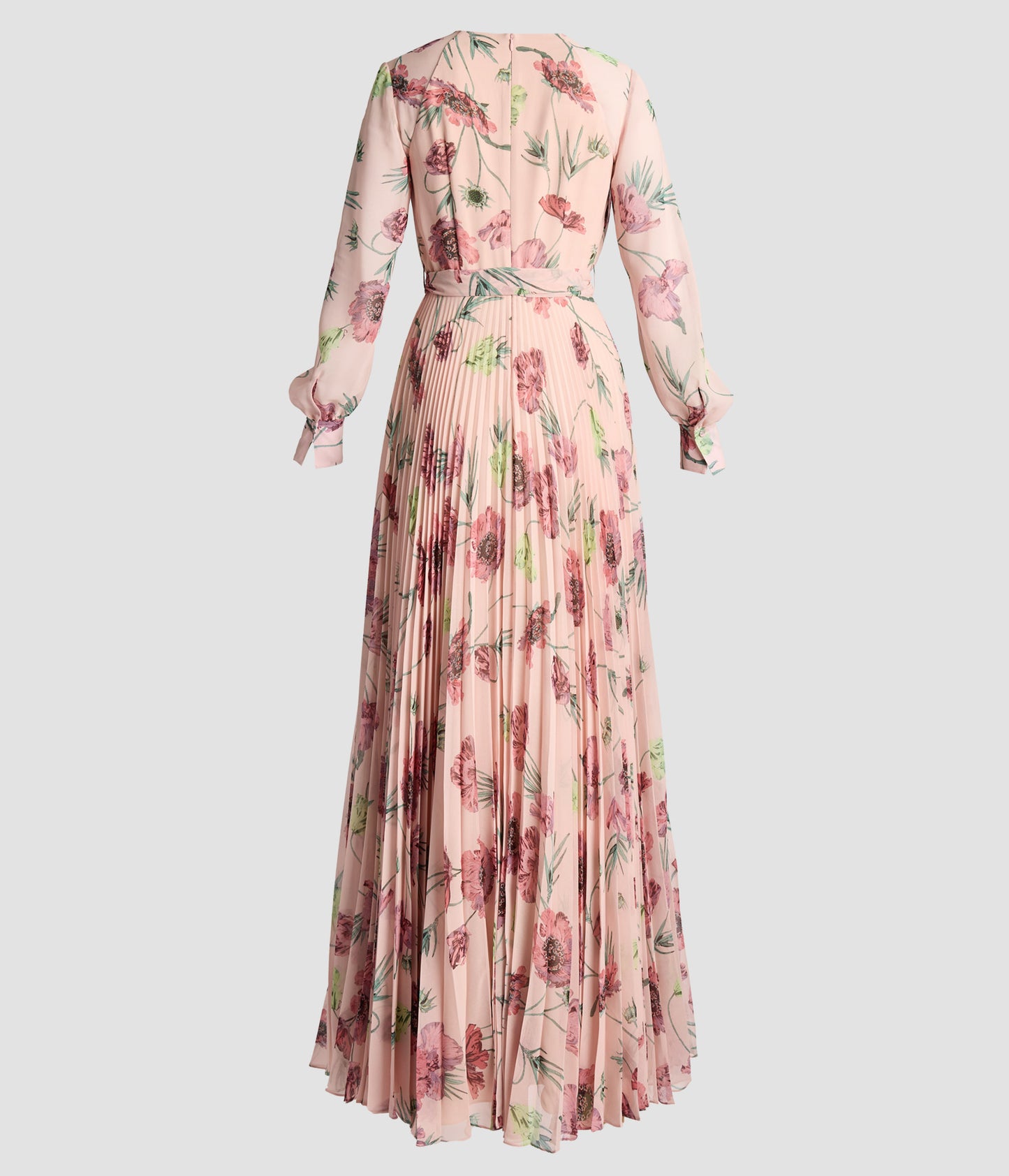 Floral Pleatable Voile Long Sleeve Gown