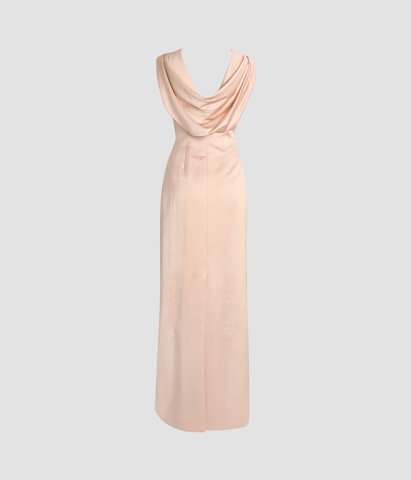 Embroidered Heavy Satin Sleeveless Draped Gown