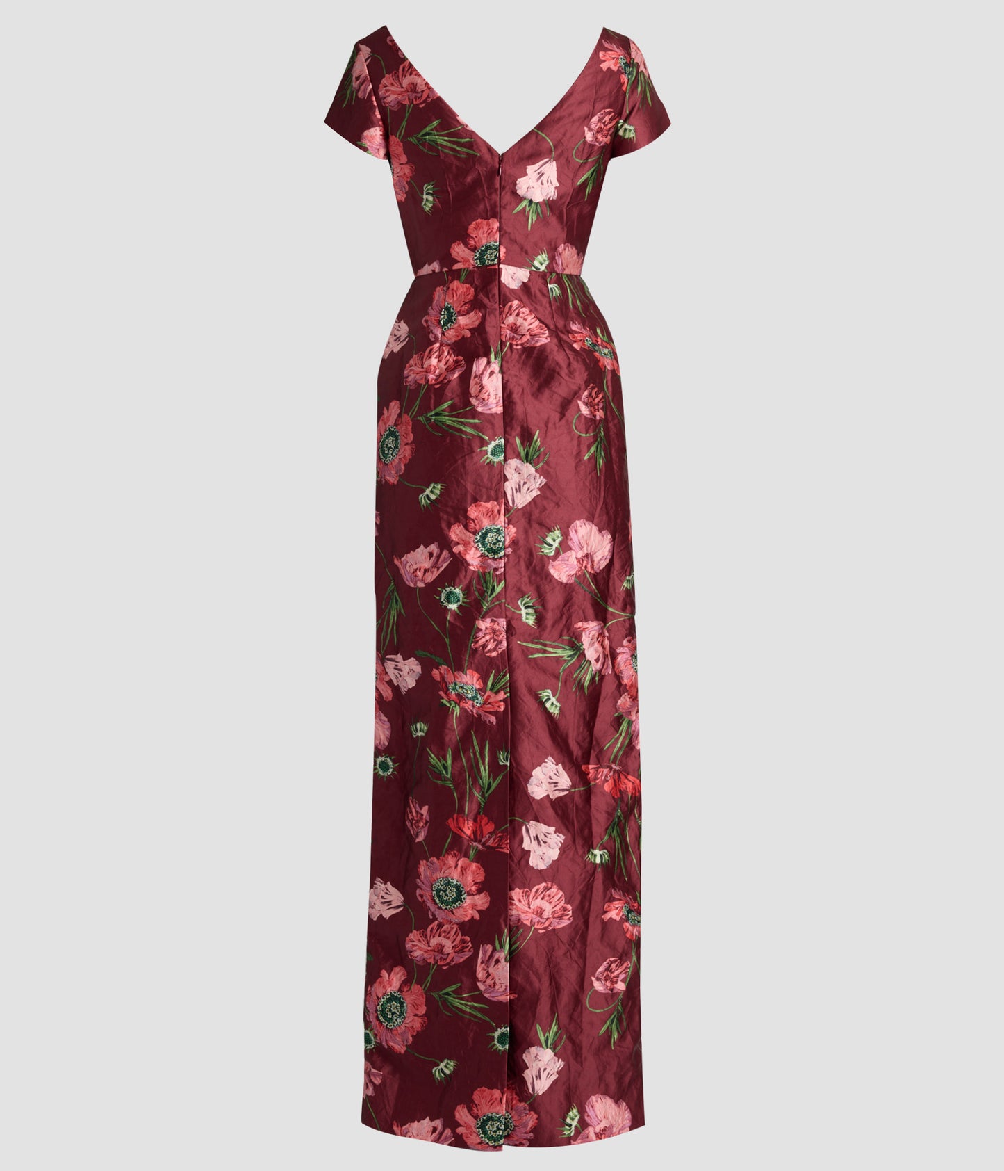 Floral Textured Satin Short Sleeve Gown