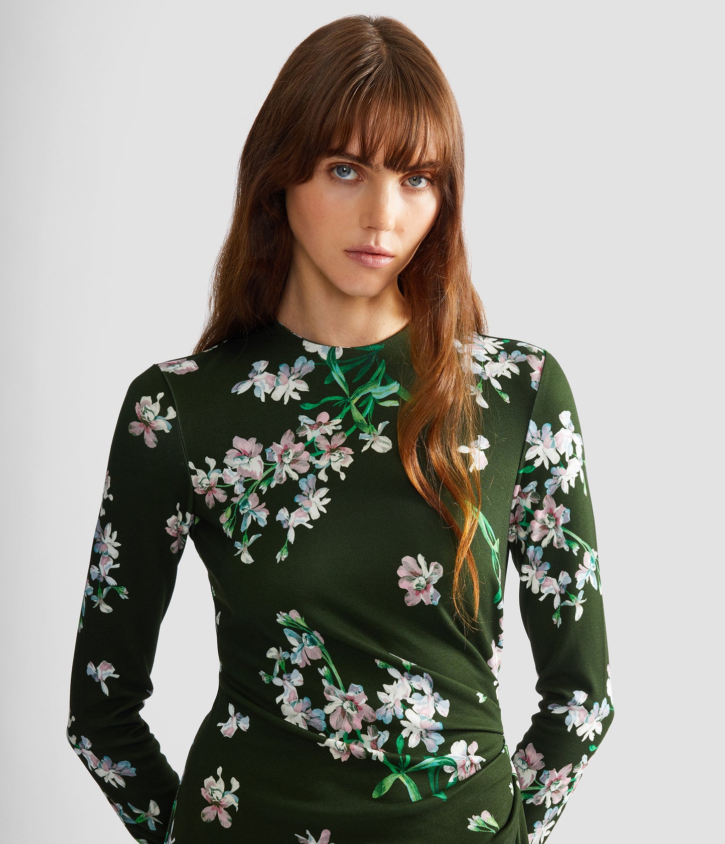 Floral Ponte Long Sleeve Midi Dress