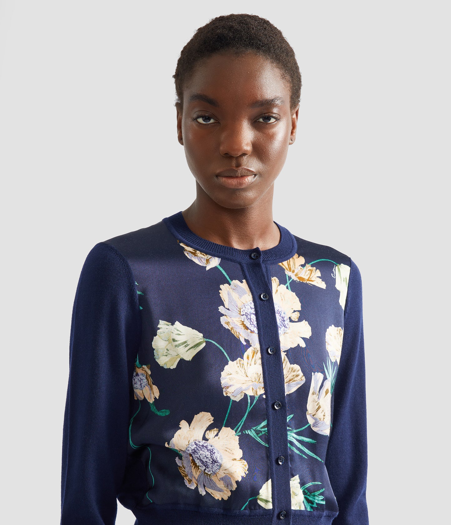 Floral Print Panel Cropped Cardigan