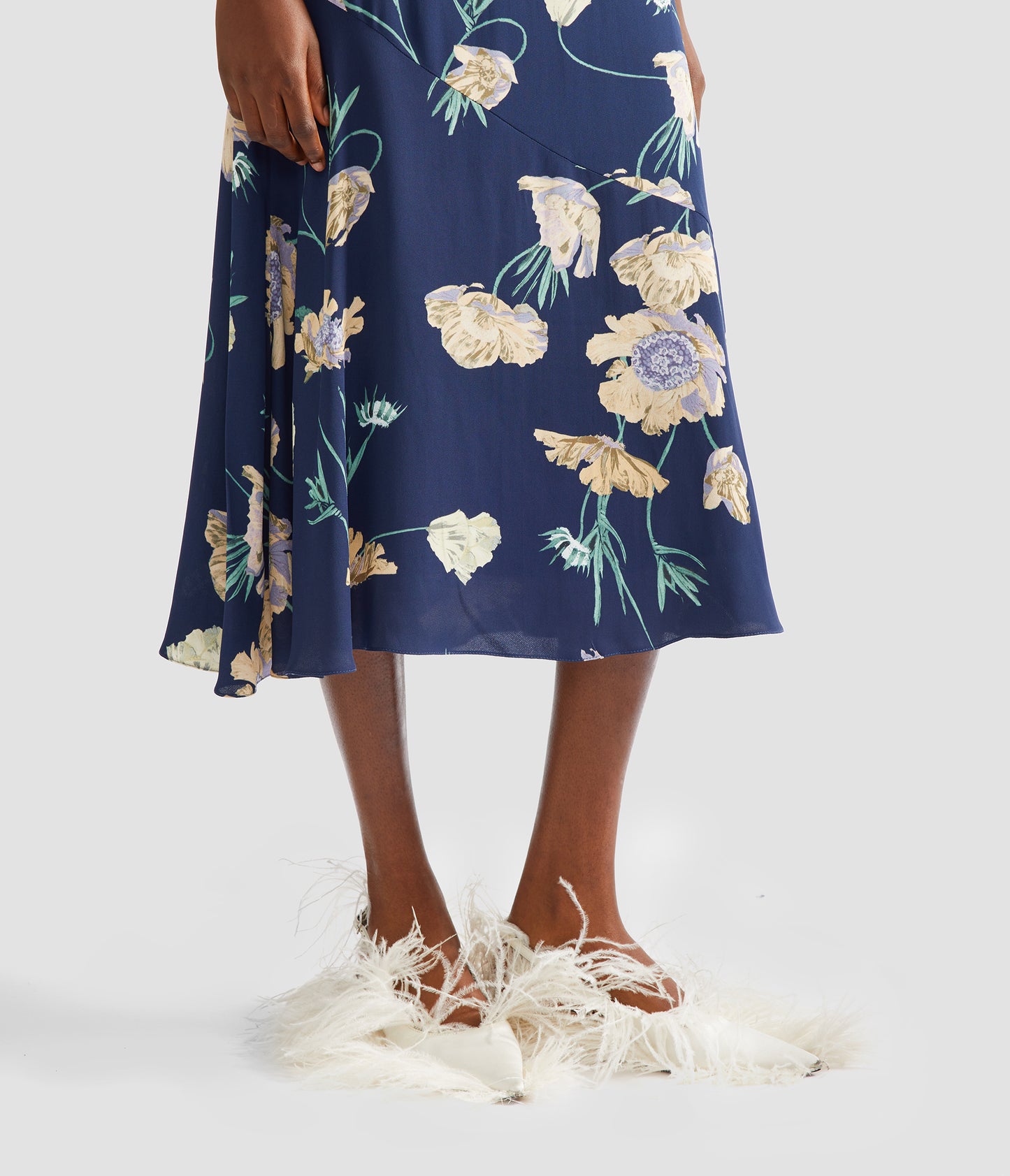 Floral Crepe A-Line Midi Skirt