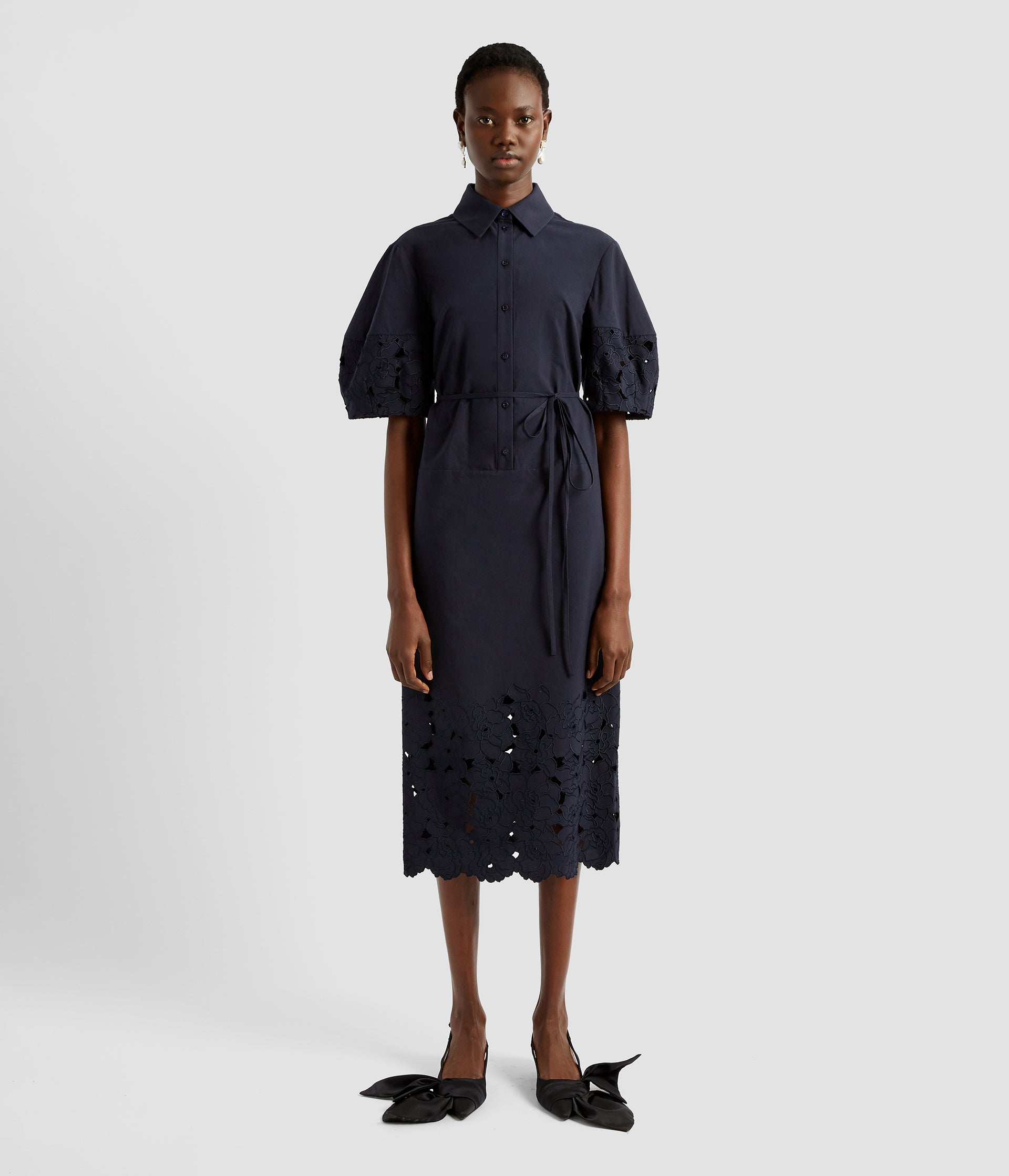 Embroidered Short Sleeve Midi Dress | ERDEM® Official Store